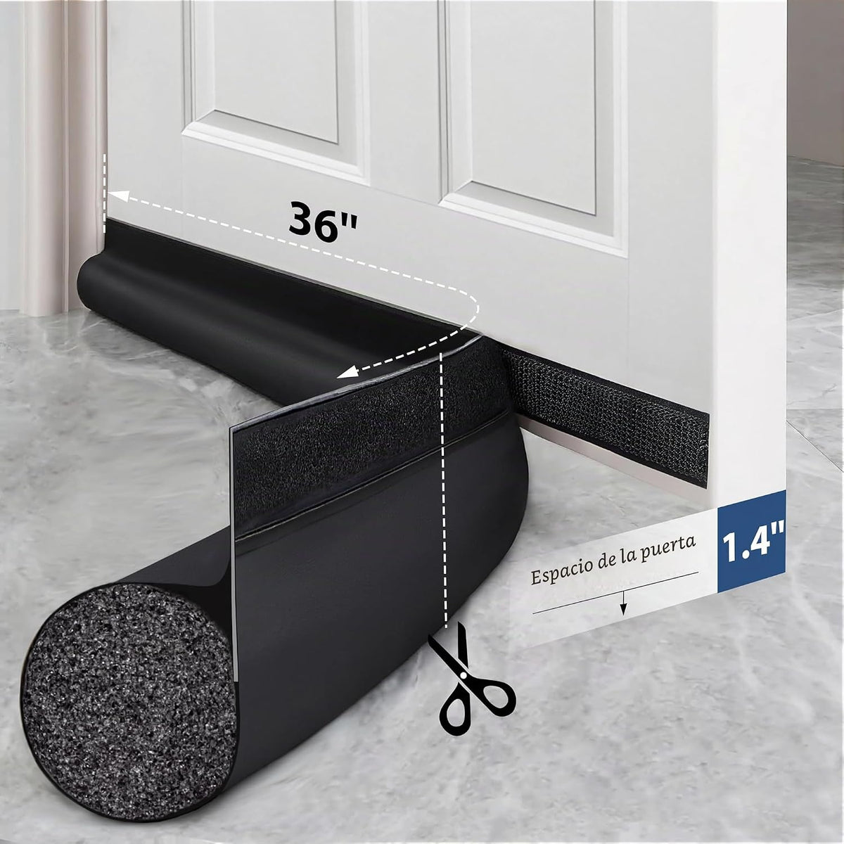 MAXTID Tope para puerta de 36 pulgadas, color negro, ajustable, blo...