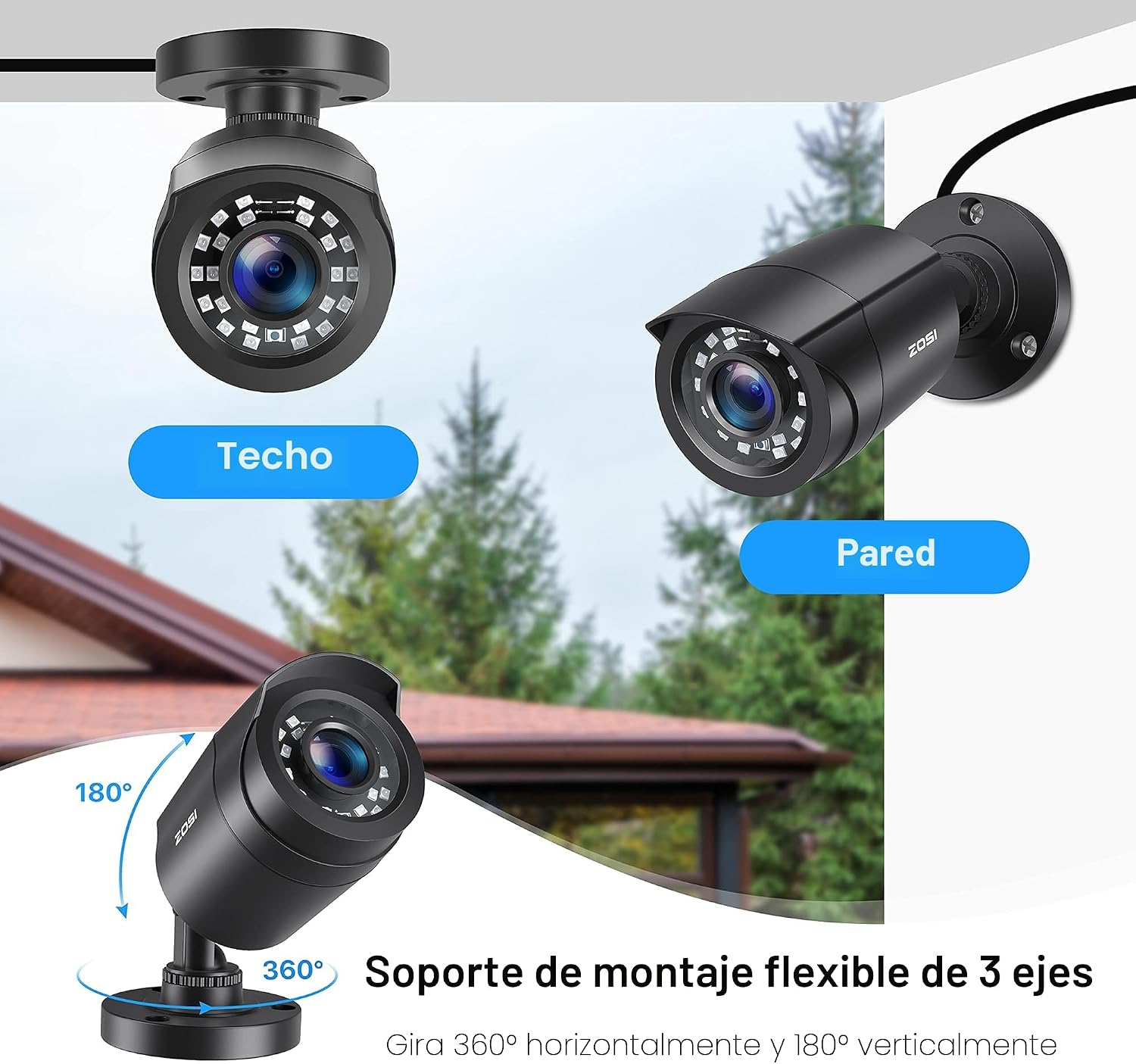 ZOSI Cámara de seguridad con cable 1080P HD TVI, paquete de 4, visi...