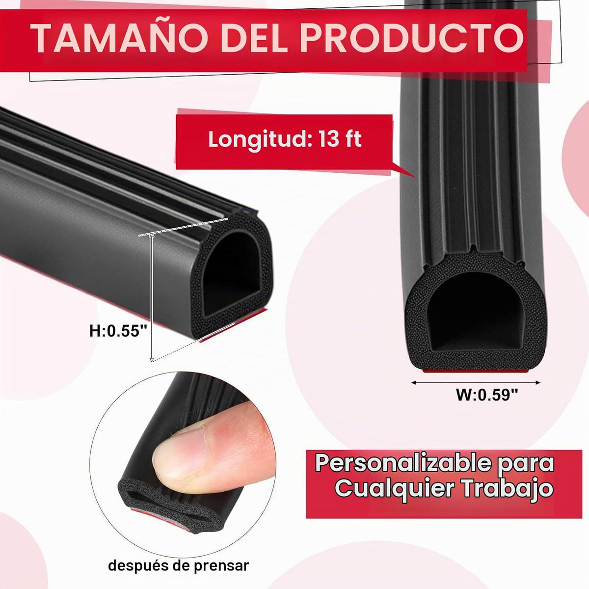 Pangda Tira de sellado de 4 m en forma de D de goma para clima, esp...