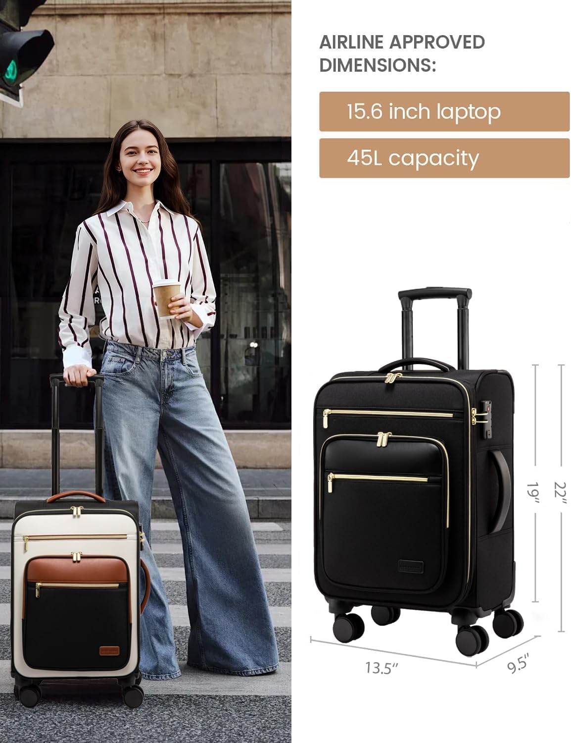 LOVEVOOK Maleta de mano de 22 x 14 x 9 aprobada por aerolínea, equi...