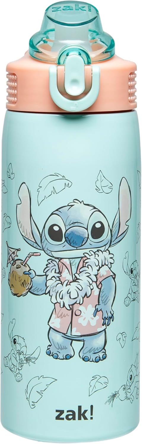 Zak Designs Disney Stitch Sage Botella de agua para niños con pajit...