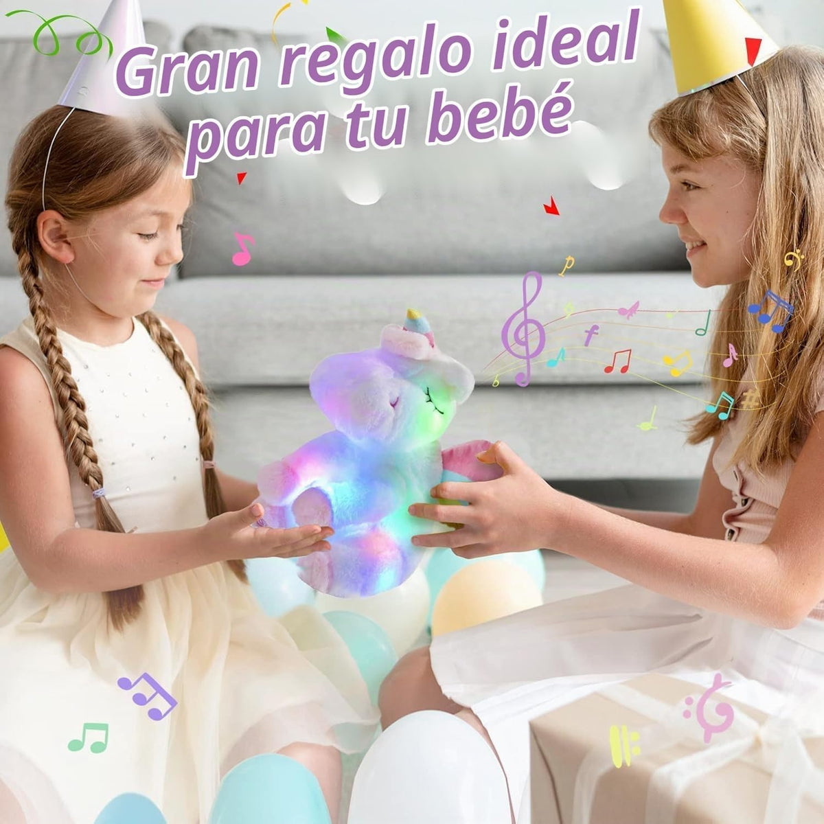 Athoinsu Unicornio de peluche musical con luces LED, suave y con pe...