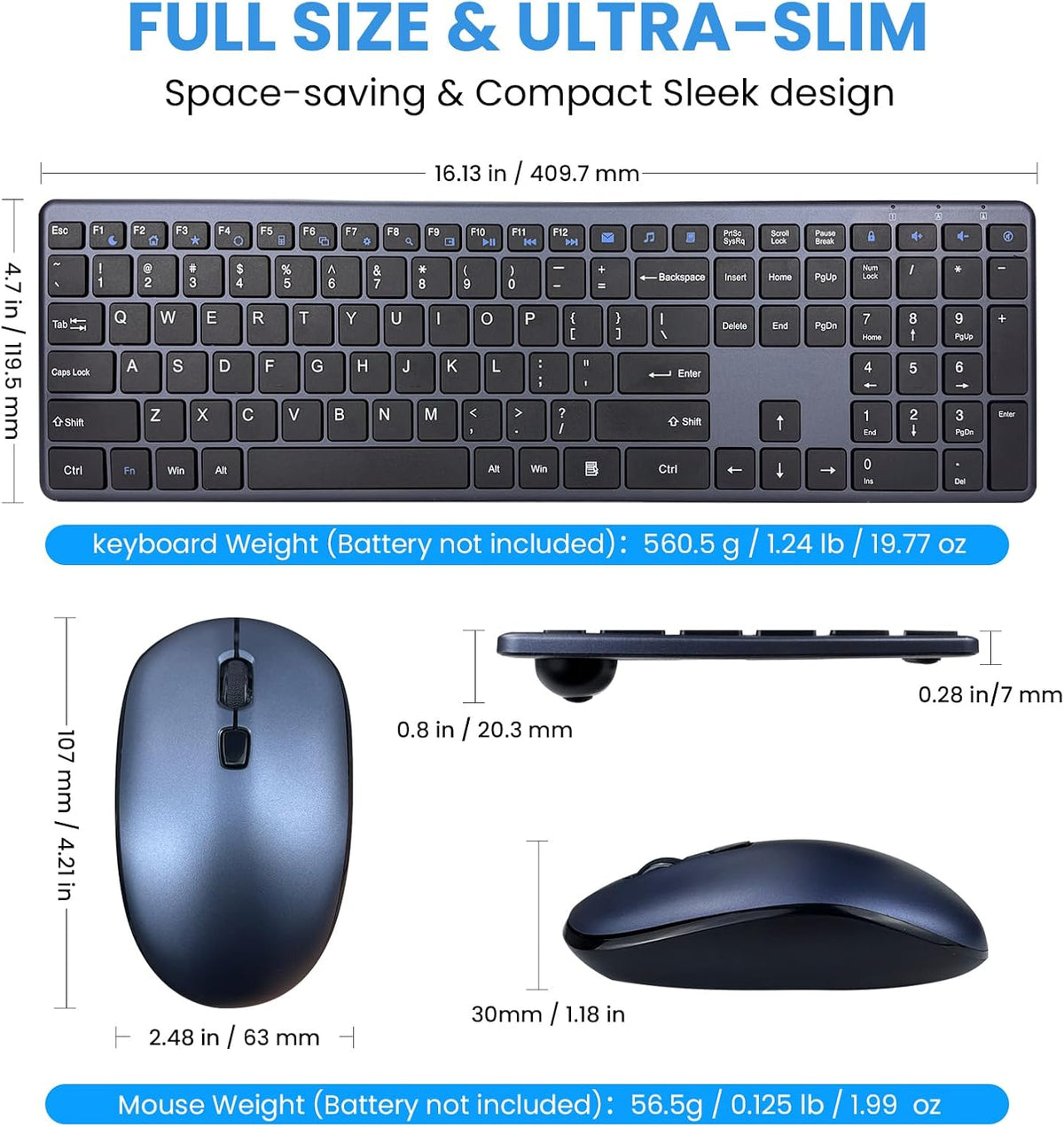 Combo de teclado y mouse inalámbricos, 2.4G USB-A\/Tipo-C, ultra de...