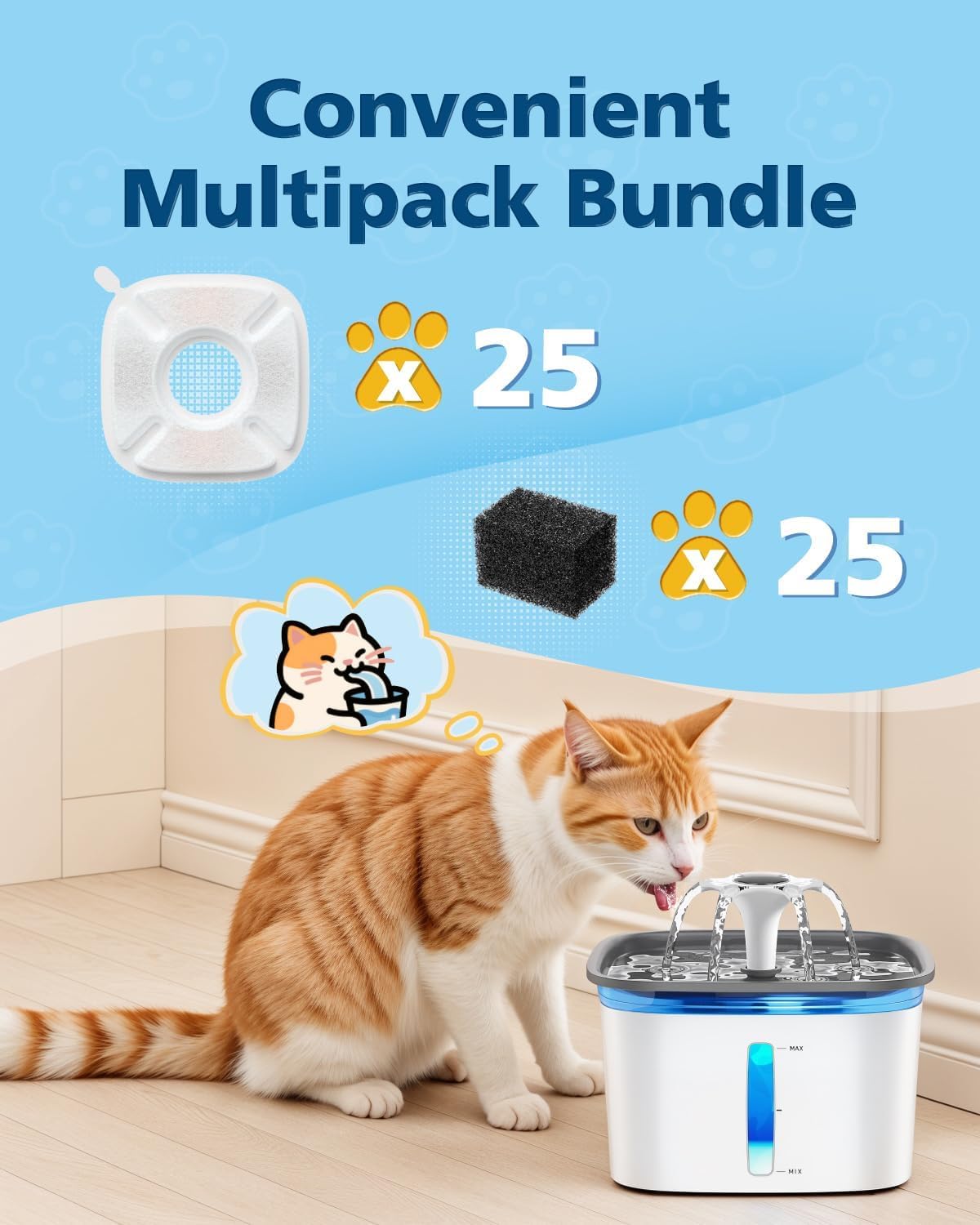 50 piezas de filtros de fuente de agua para gatos Veken de 95 onzas...