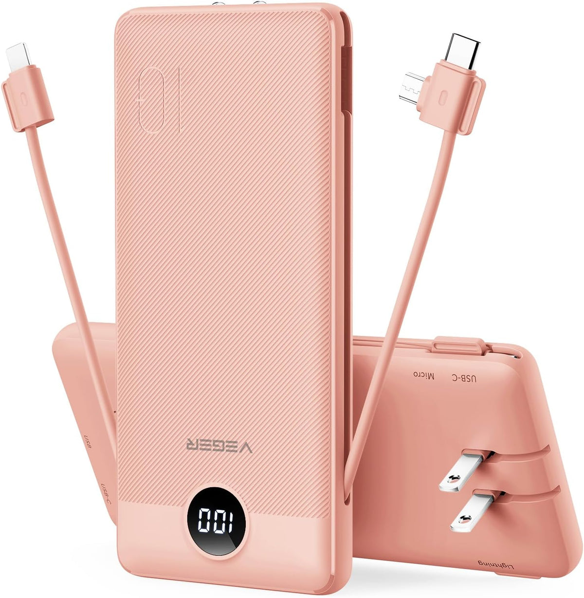 VEGER Cargador portátil para iPhone, Power Bank con cables integrad...