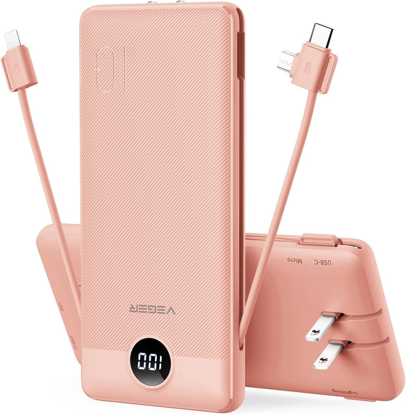 VEGER Cargador portátil para iPhone, Power Bank con cables integrad...