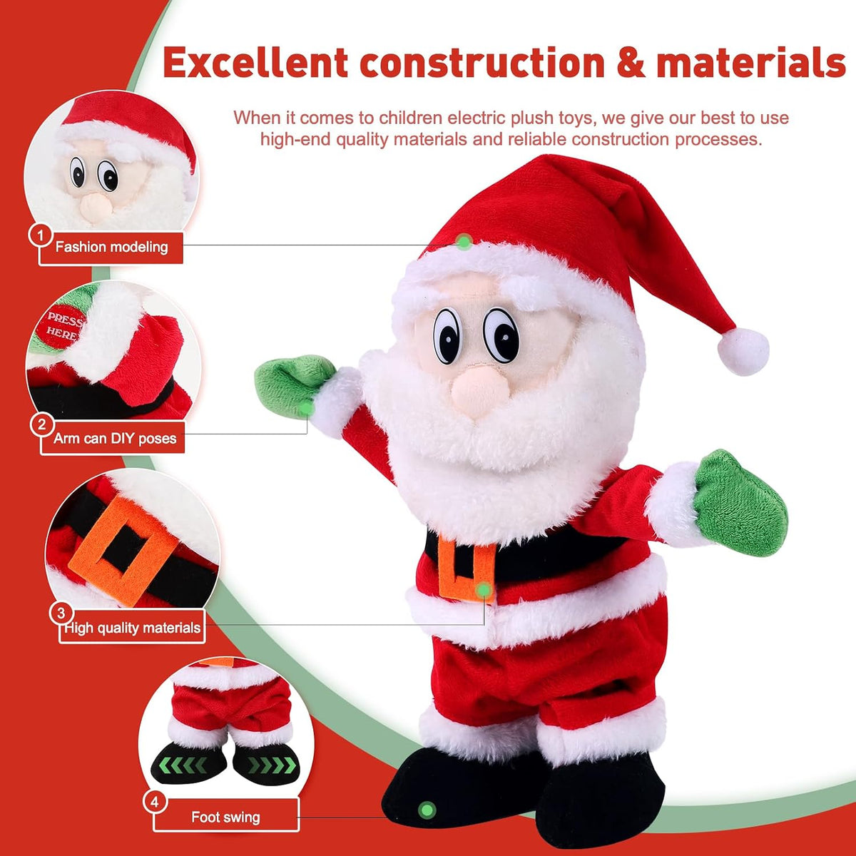 Gfilay Juguete de peluche animado de Papá Noel que camina | Decorac...