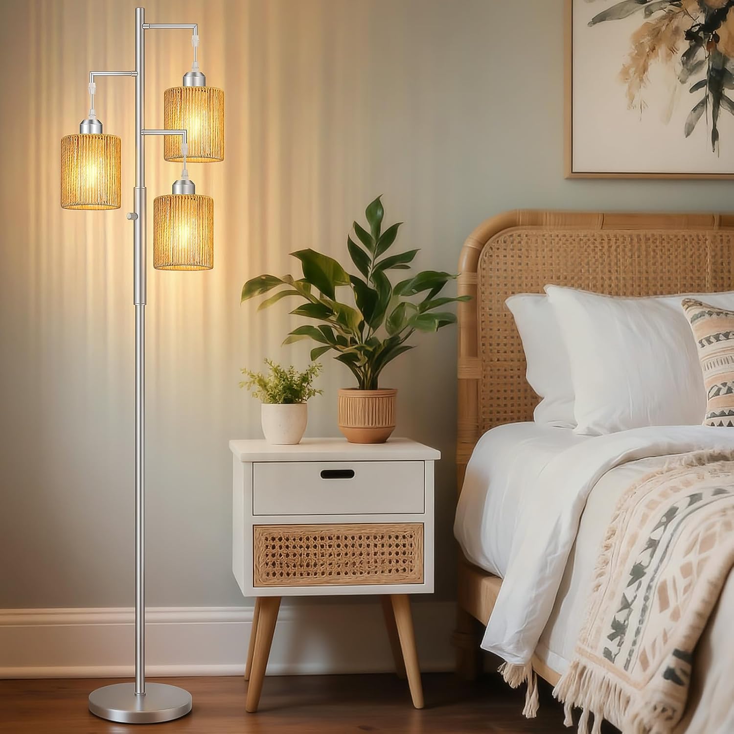 Hotsonic Lámpara de pie de árbol de ratán boho de 72 pulgadas, lámp...