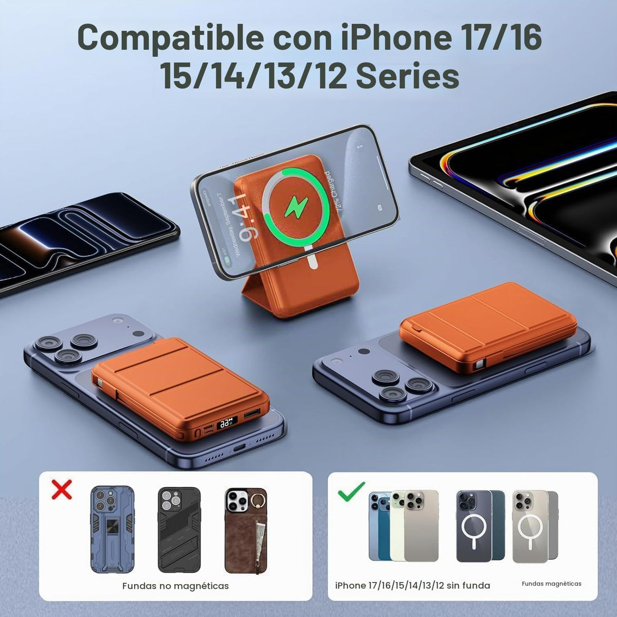Azmuth para cargador portátil MagSafe, banco de energía magnético d...