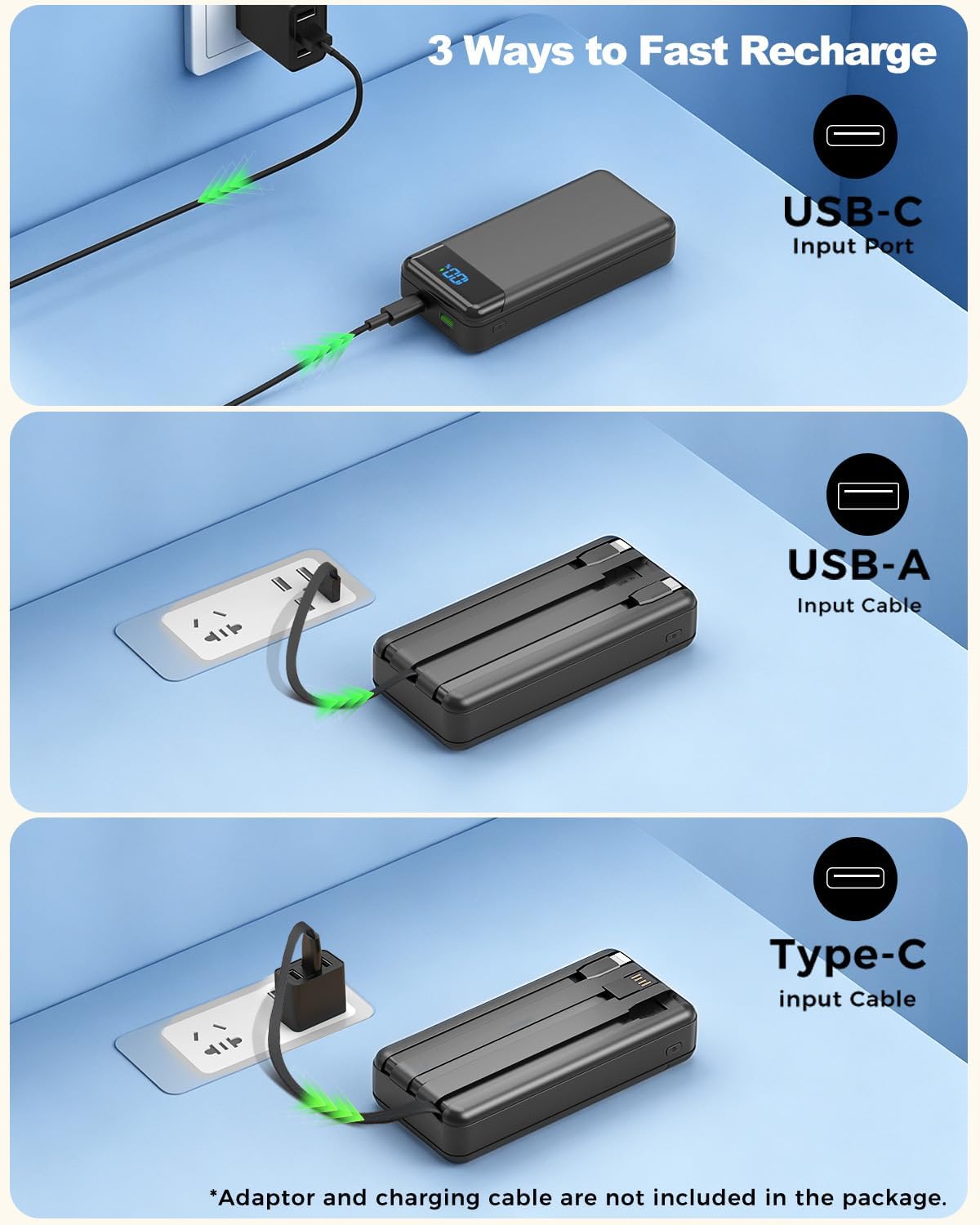 Eliegntist Cargador portátil con 3 cables integrados reforzados | 4...
