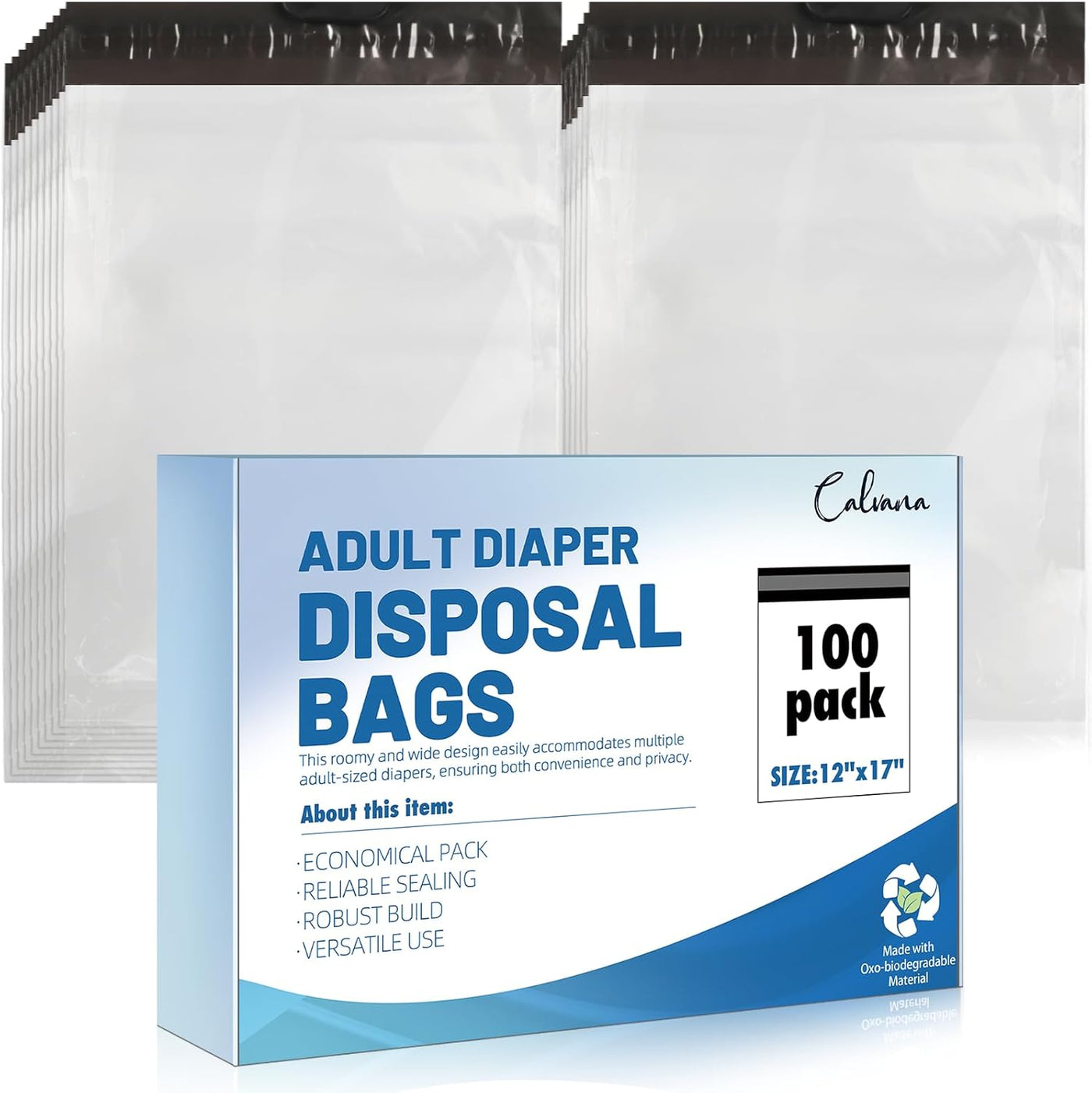 Calvana 100 bolsas desechables extra gruesas para adultos, bolsas d...