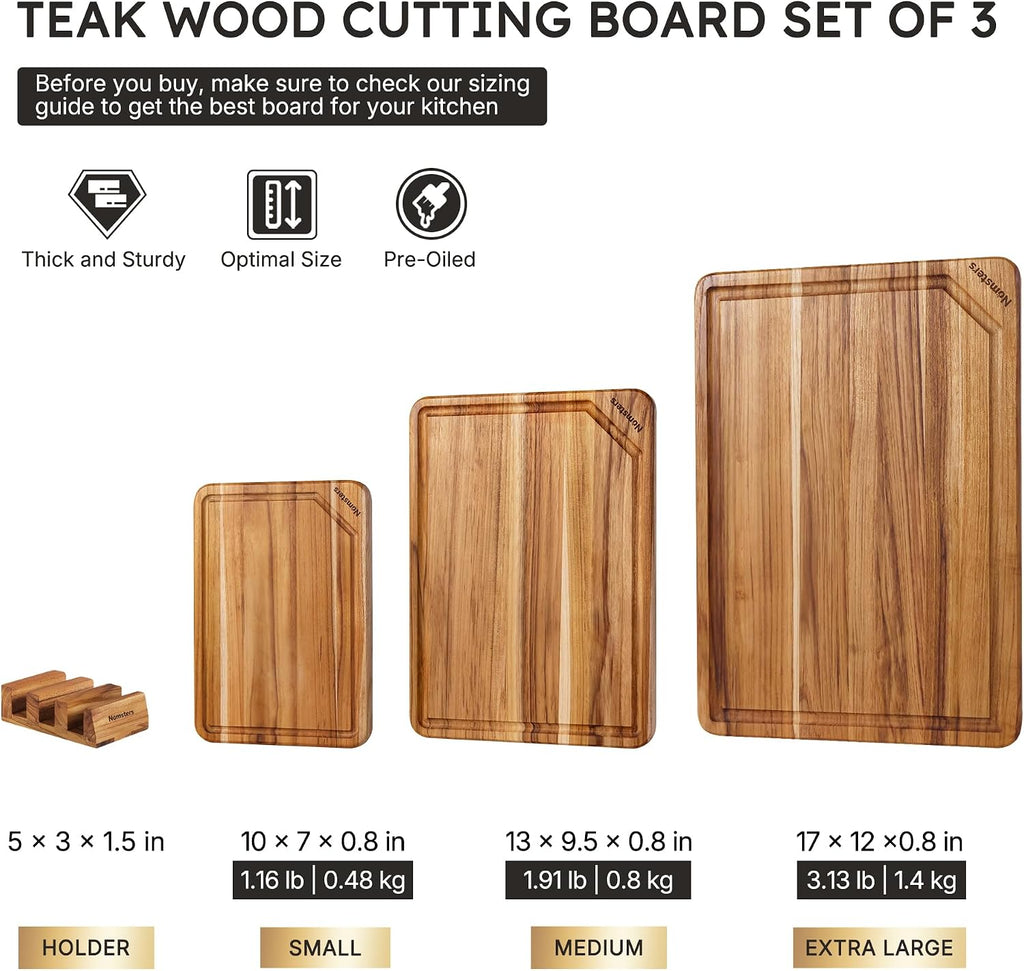 Juego de 3 tablas de cortar de madera de teca para cocina, tabla de...