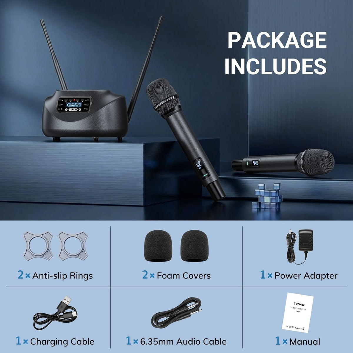 TONOR Micrófonos inalámbricos Bluetooth, sistema de micrófono inalá...