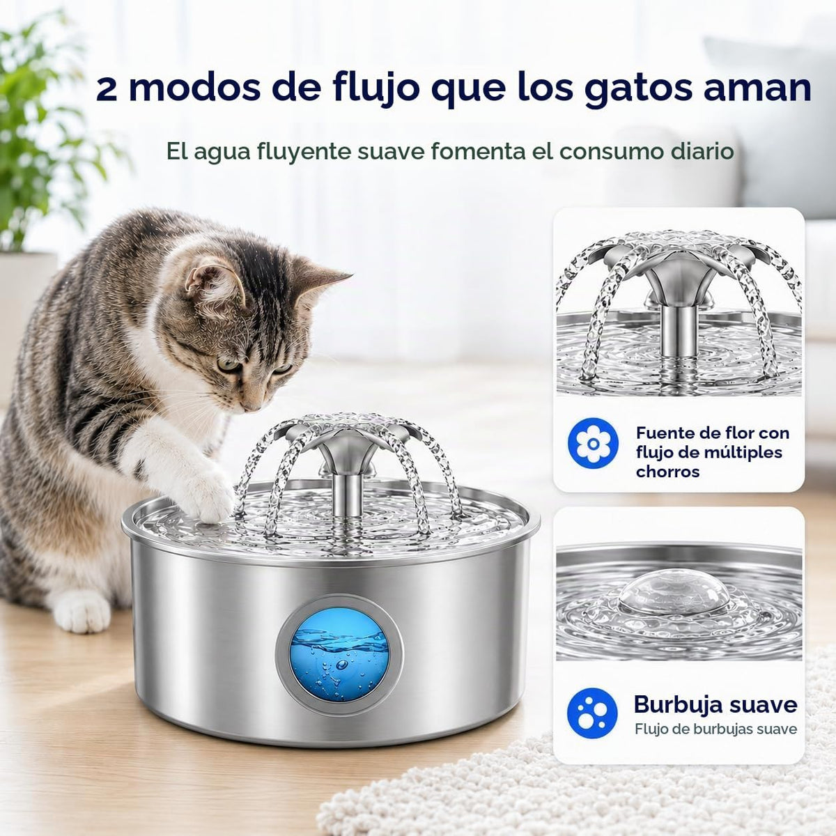 Fuente de agua para gatos, fuente para mascotas de acero inoxidable...