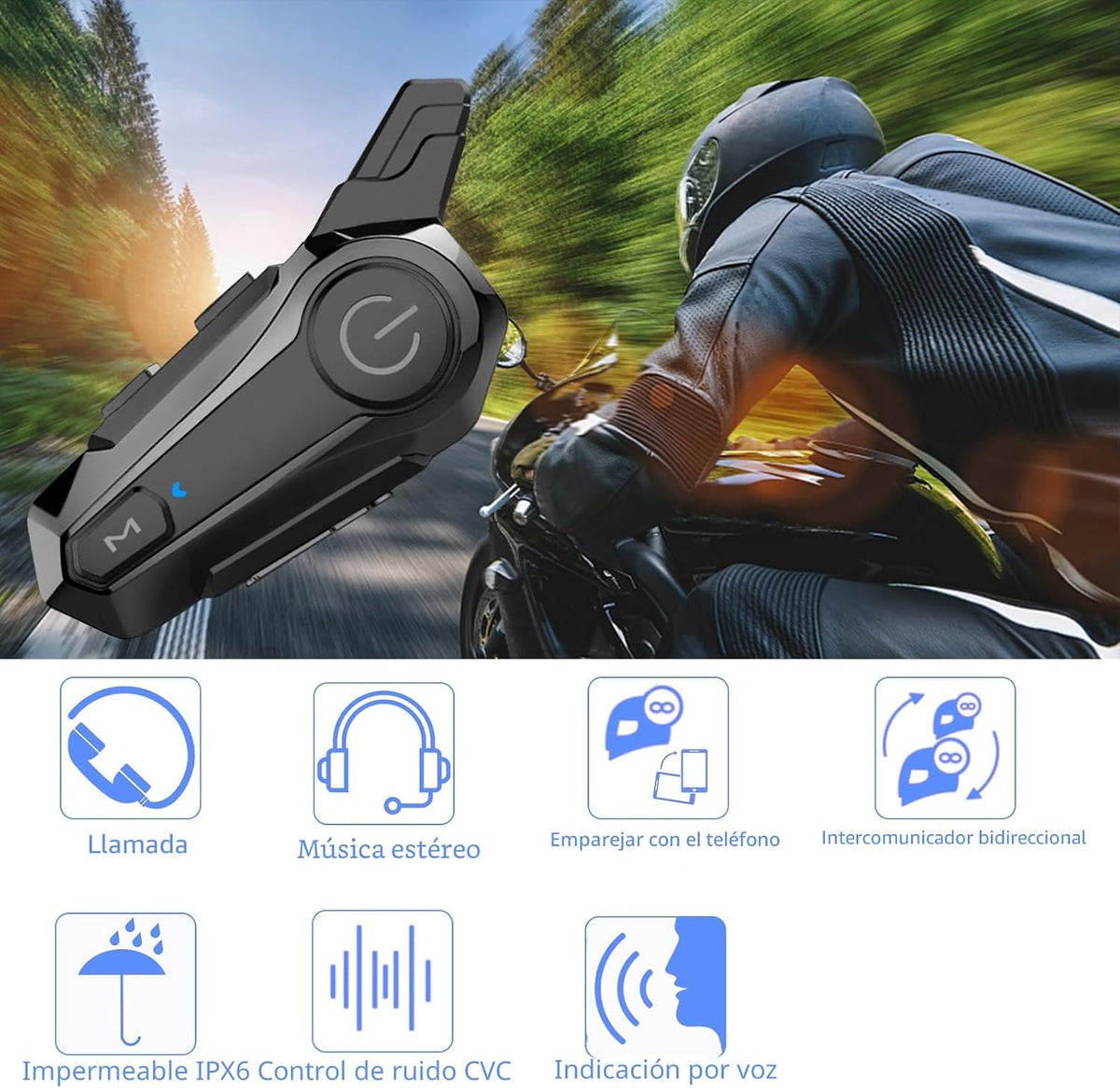 Wipeeyes Casco de motocicleta E1 con auriculares de intercomunicaci...
