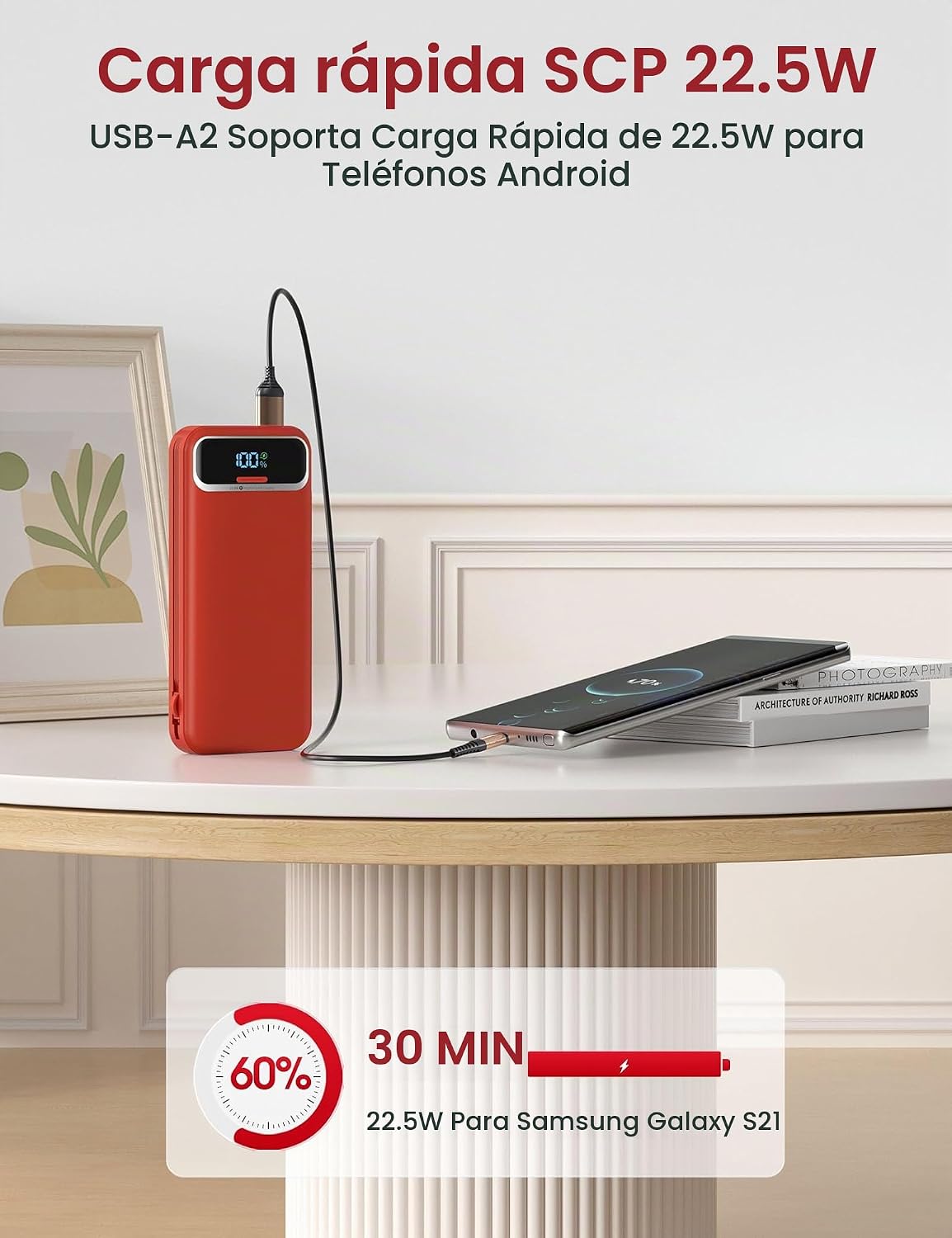 Cargador portátil aonidi de 12000 mAh con cables integrados y enchu...
