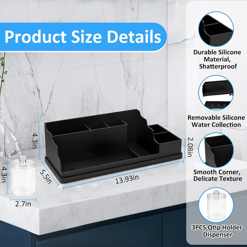 Organizador de mostrador de baño, soportes grandes de silicona negr...