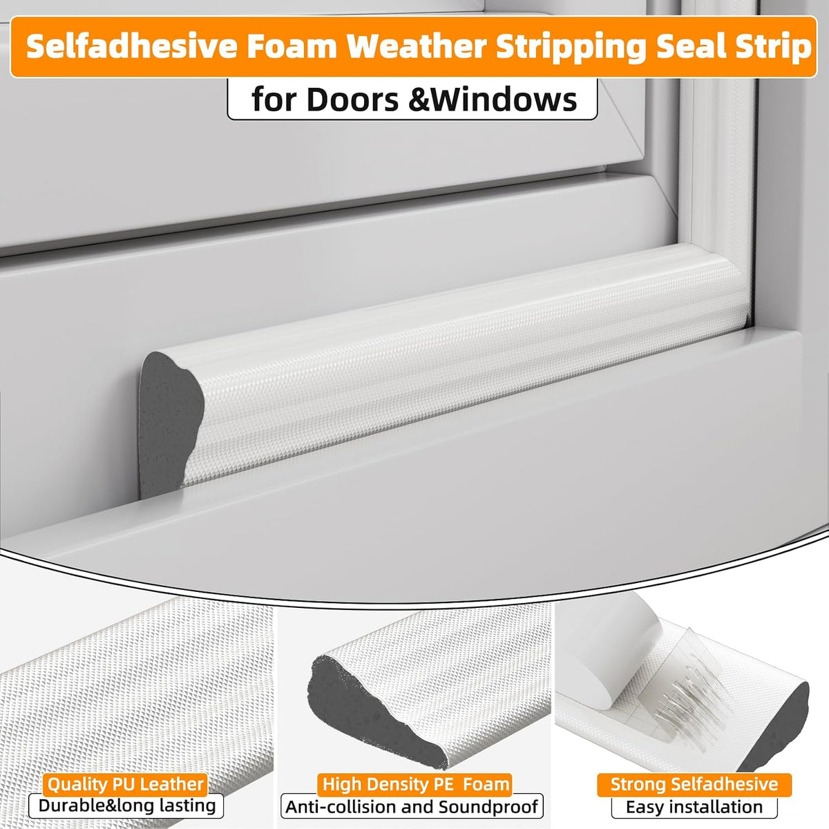 3 Pack*16.4 Ft Cinta de espuma con forma de cuña autoadhesiva para...