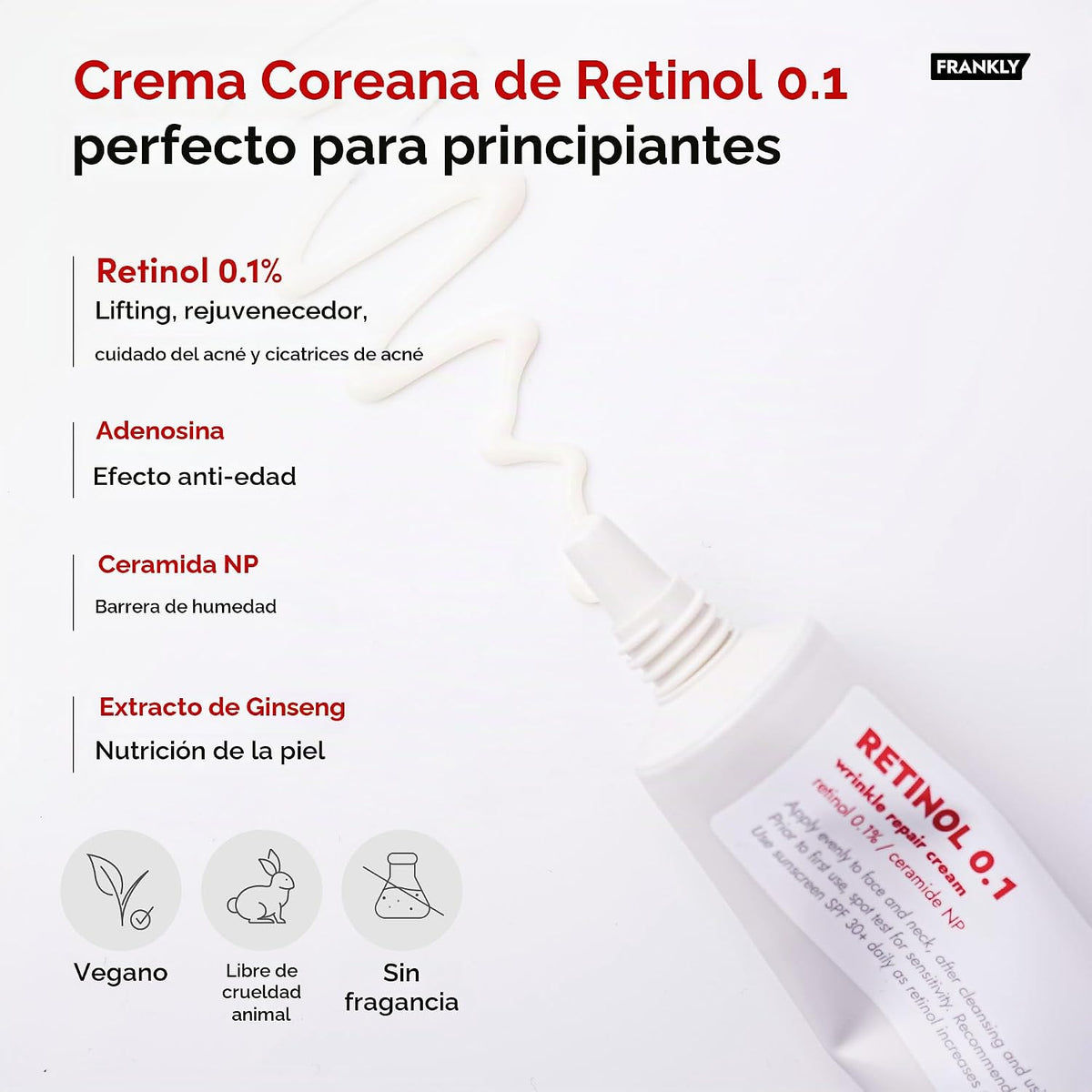 FRANKLY Retinol 0.1% Crema, 1.01 fl oz - Retinol coreano para princ...