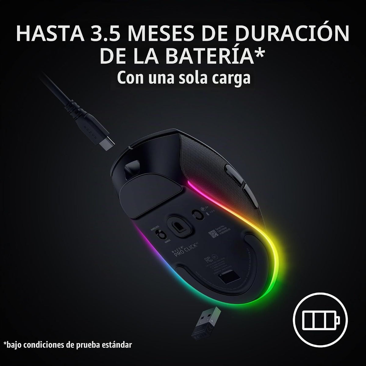 Razer Ratón inalámbrico Pro Click V2, diseño ergonómico para diestr...