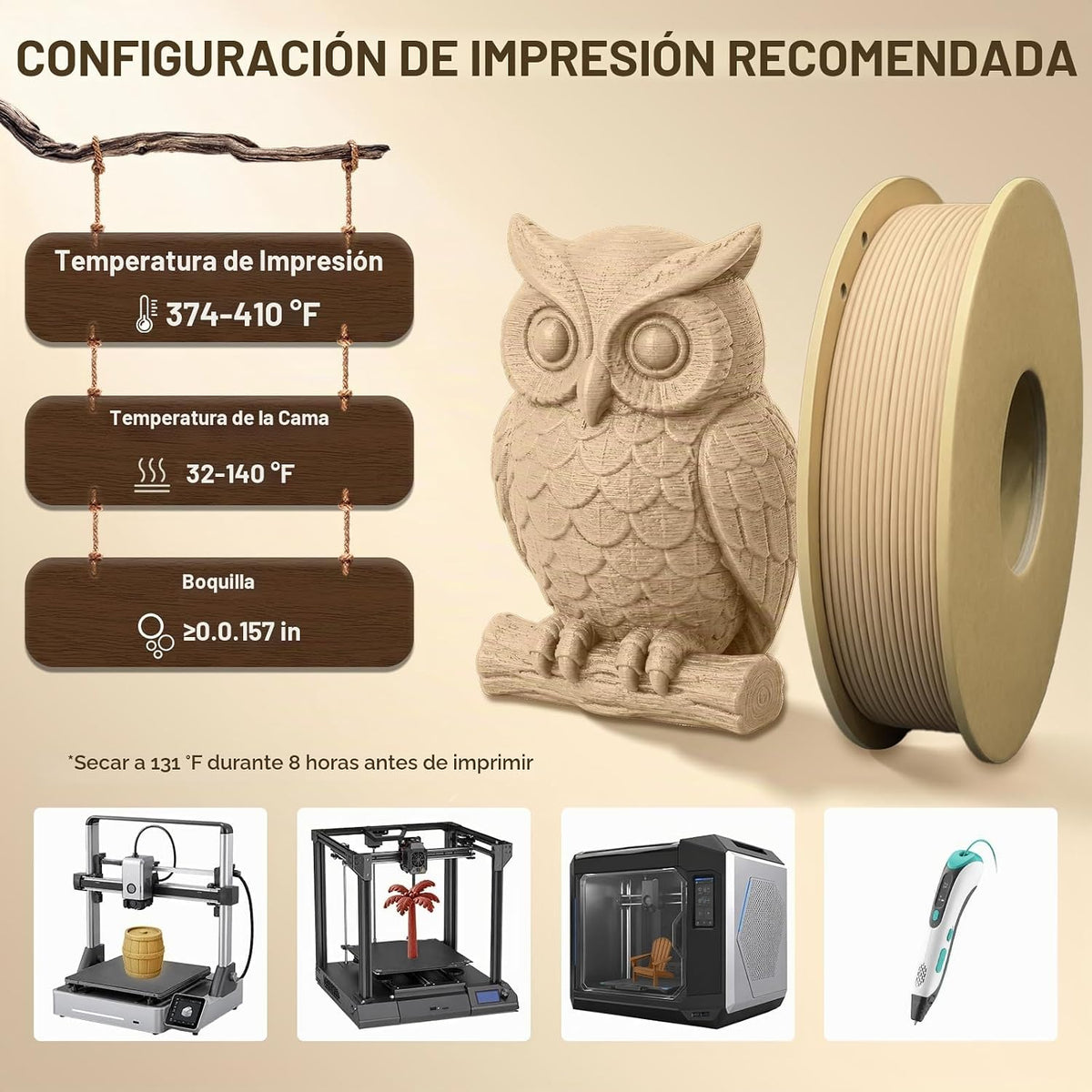 Frucindra Paquete de filamentos para impresora 3D PLA+ de madera, a...