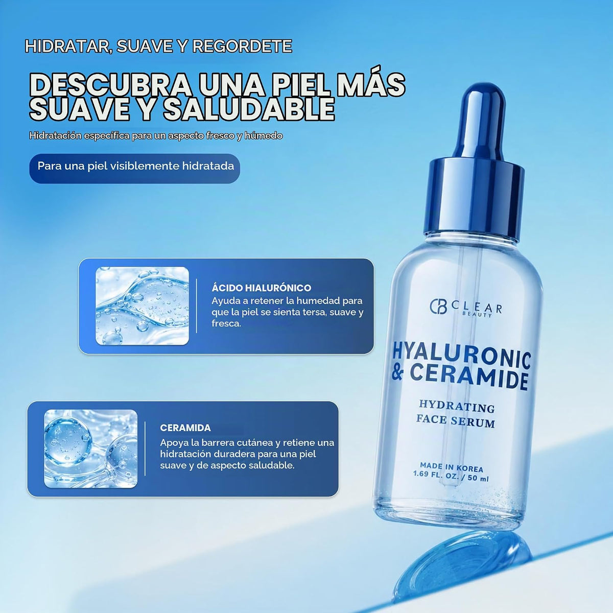 Clear Beauty Suero de ceramida y ácido hialurónico para cara, derma...