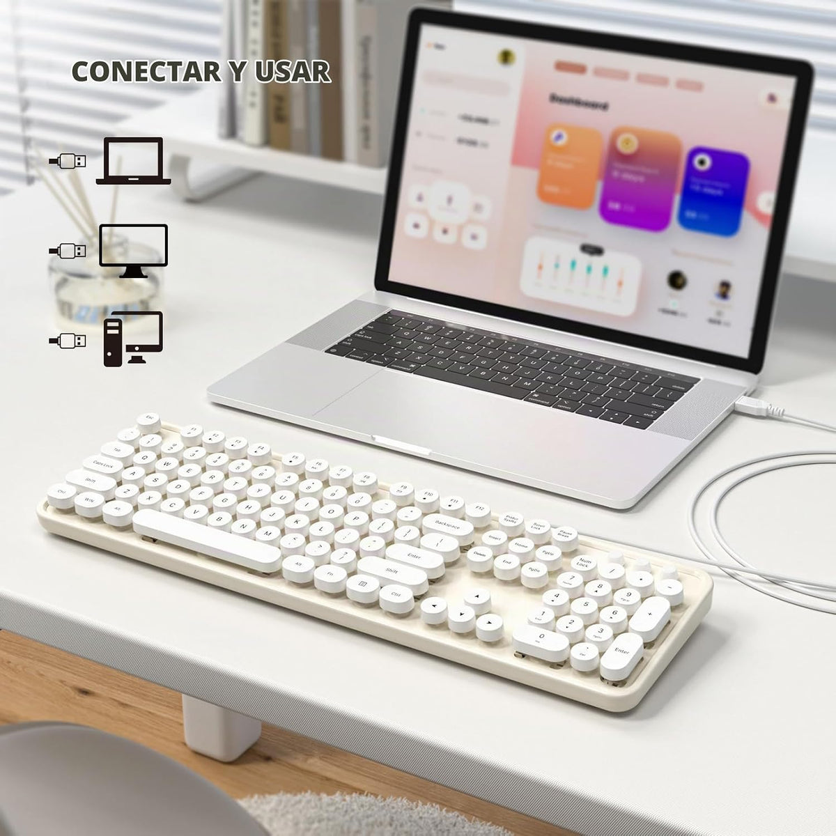 MOWUX Teclado de Computadora con Cable, Plug and Play USB Teclado R...