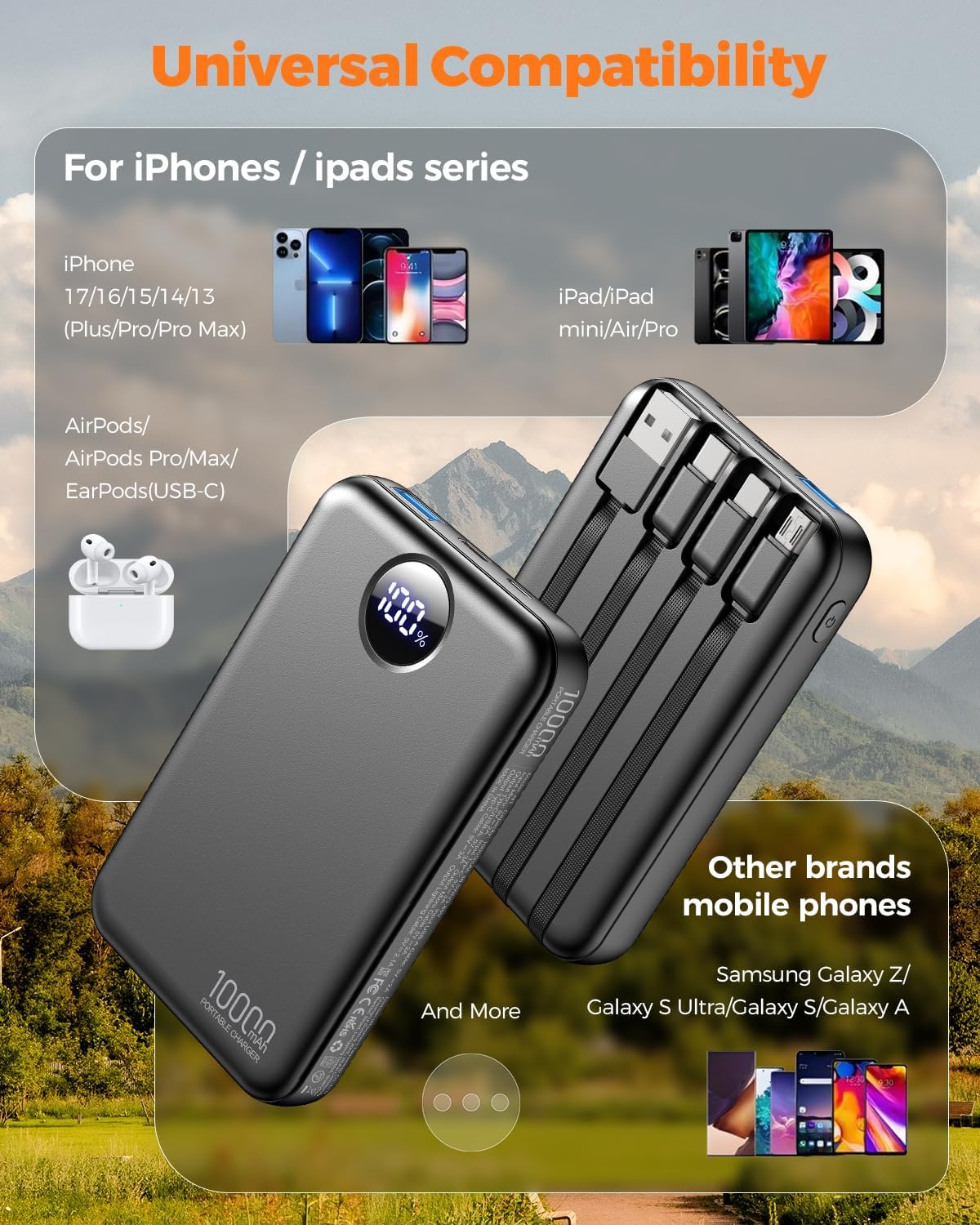 Zmmyuluo Cargador portátil de 10000 mAh con 4 cables integrados, pa...