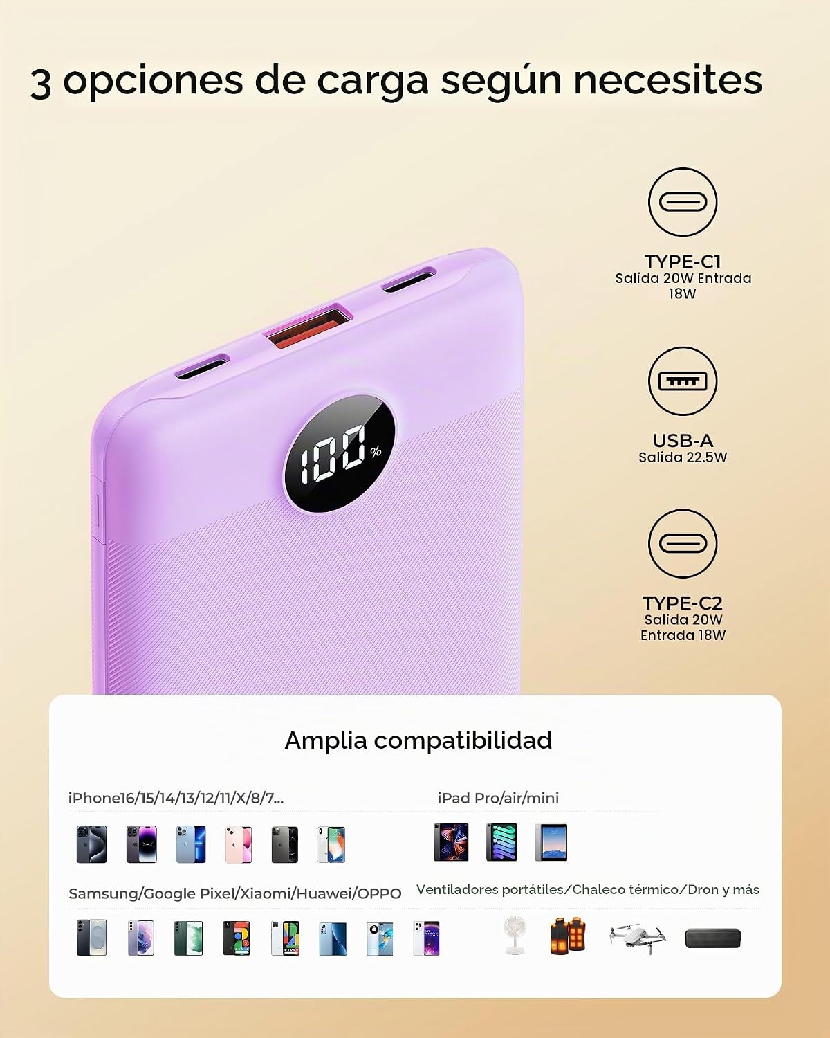 Pequeño cargador portátil 10000mAh 20W Mini banco de energía de car...