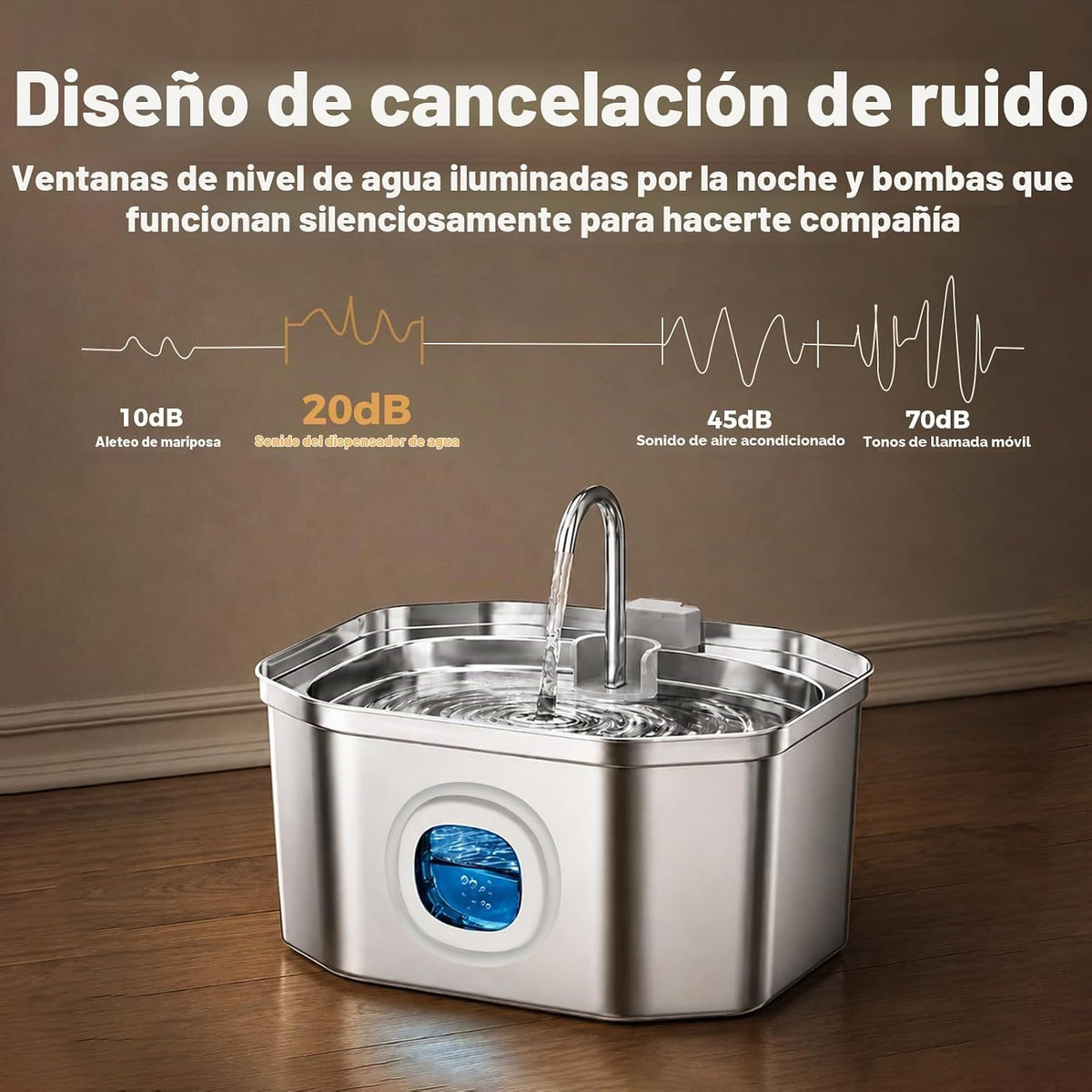 Fuente de Agua para Gatos de Acero Inoxidable 108oz\/3.2L, APAUK Fu...