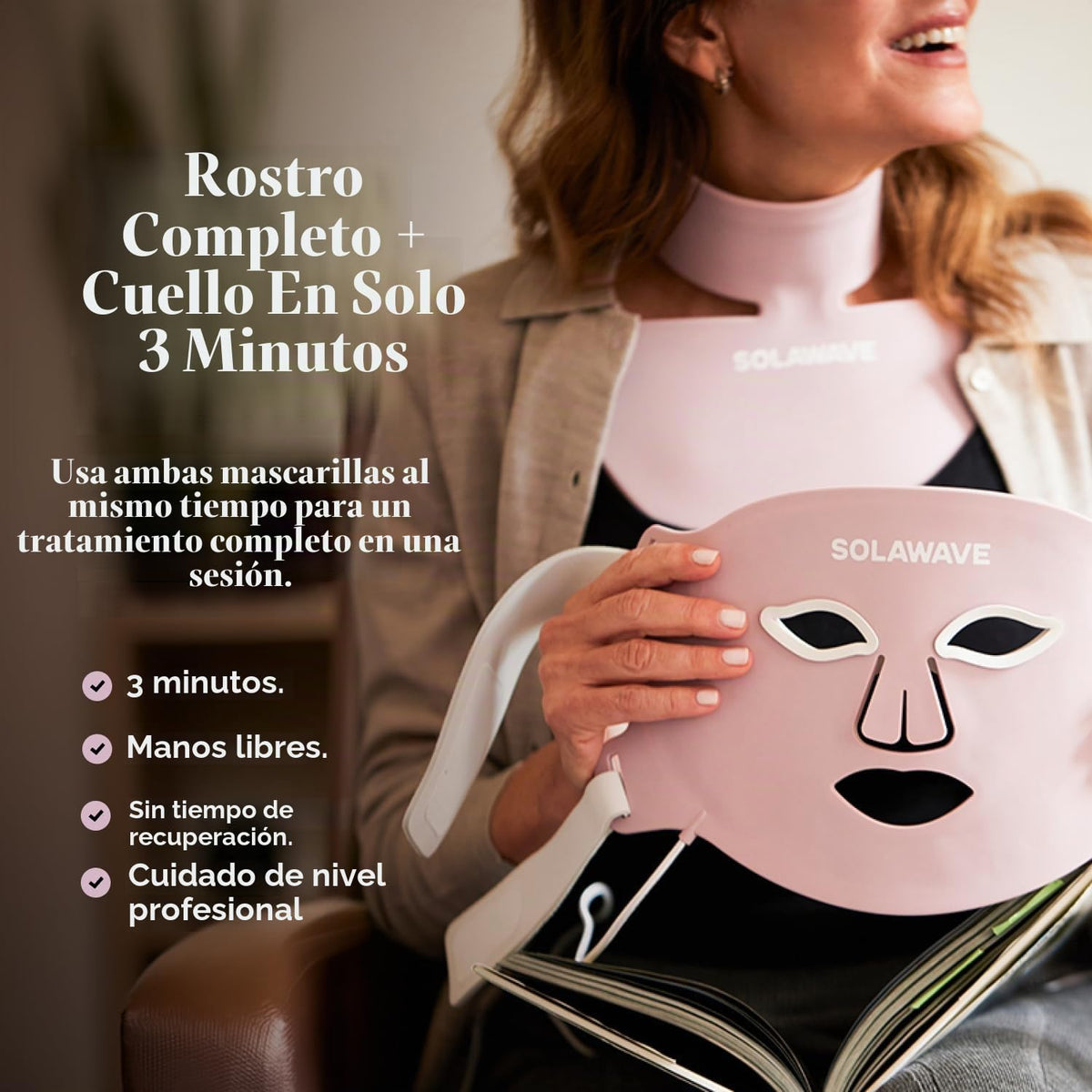 Solawave Máscara facial de terapia de luz y máscara de cuello y pec...