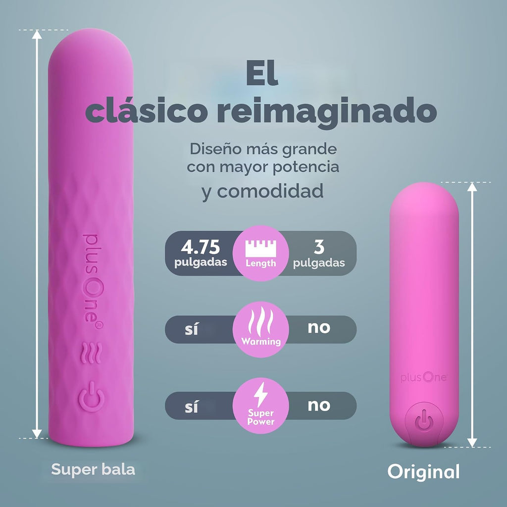 plusOne Super Bullet Massager - Resistente al agua, silicona, funci...