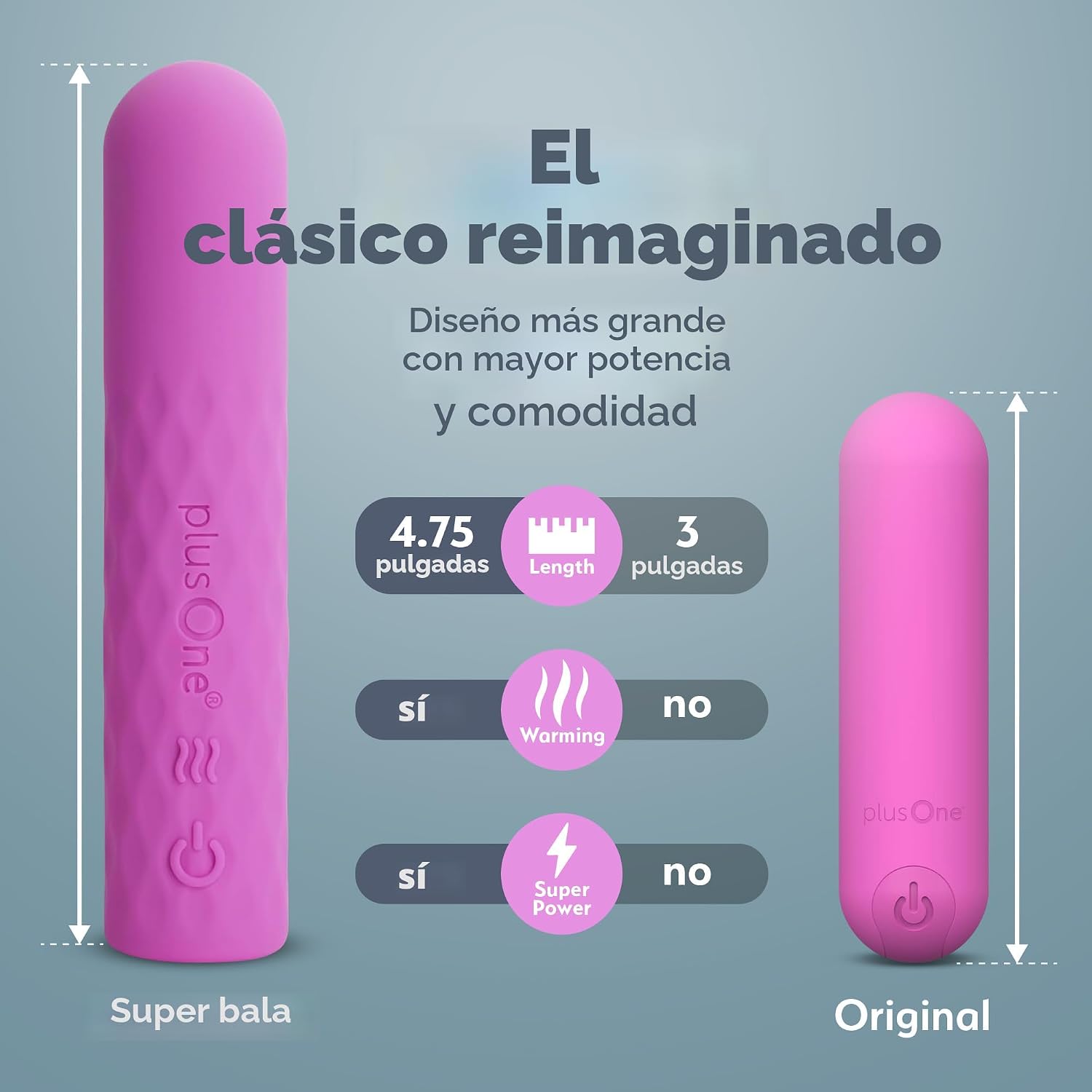 plusOne Super Bullet Massager - Resistente al agua, silicona, funci...
