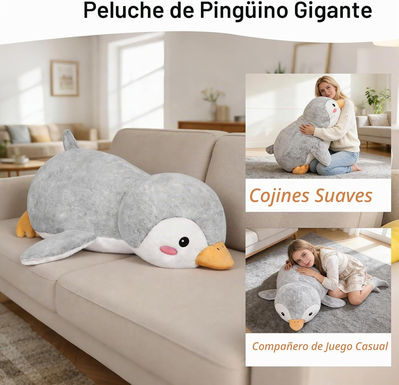 ZBLX Peluche de pingüino gigante, animal de peluche grande de pingü...