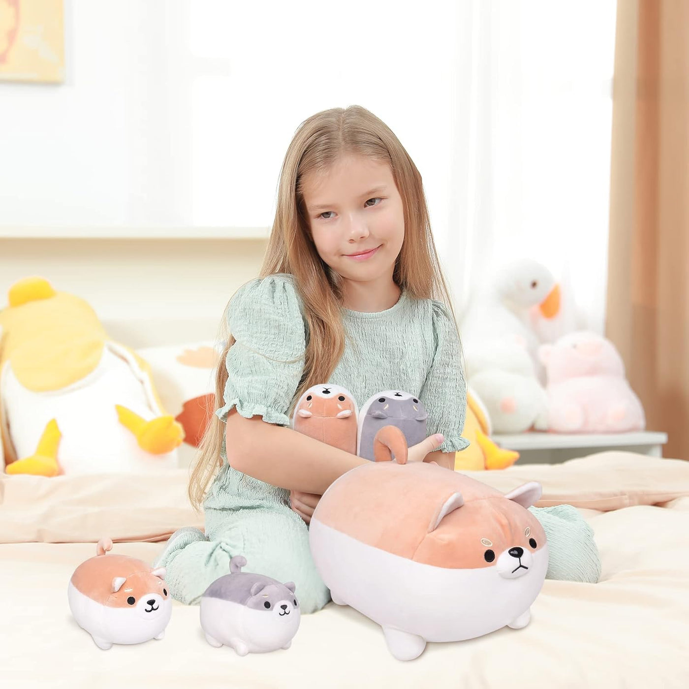 Peluche Shiba Inu, 5 piezas familia de animales de peluche Shiba In...