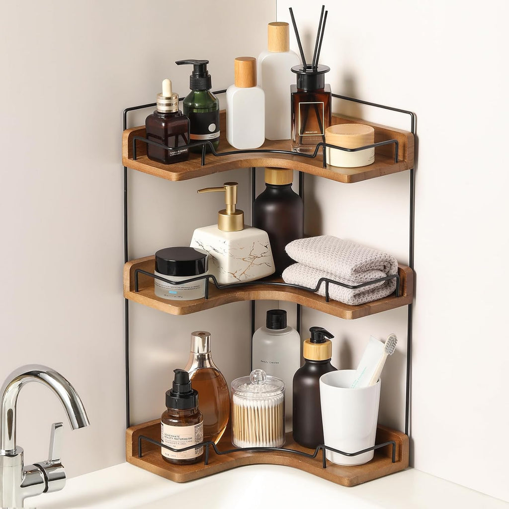 Snuvid Organizador de encimera de baño de 3 niveles, estante esquin...