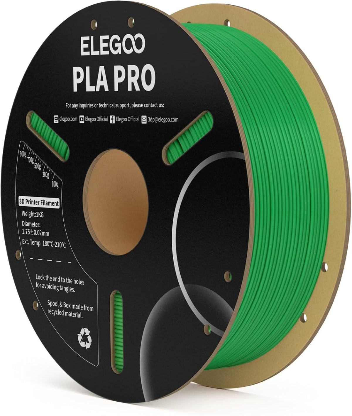 ELEGOO PLA PRO Filamento 1.75mm Verde 1KG, velocidad de impresión d...