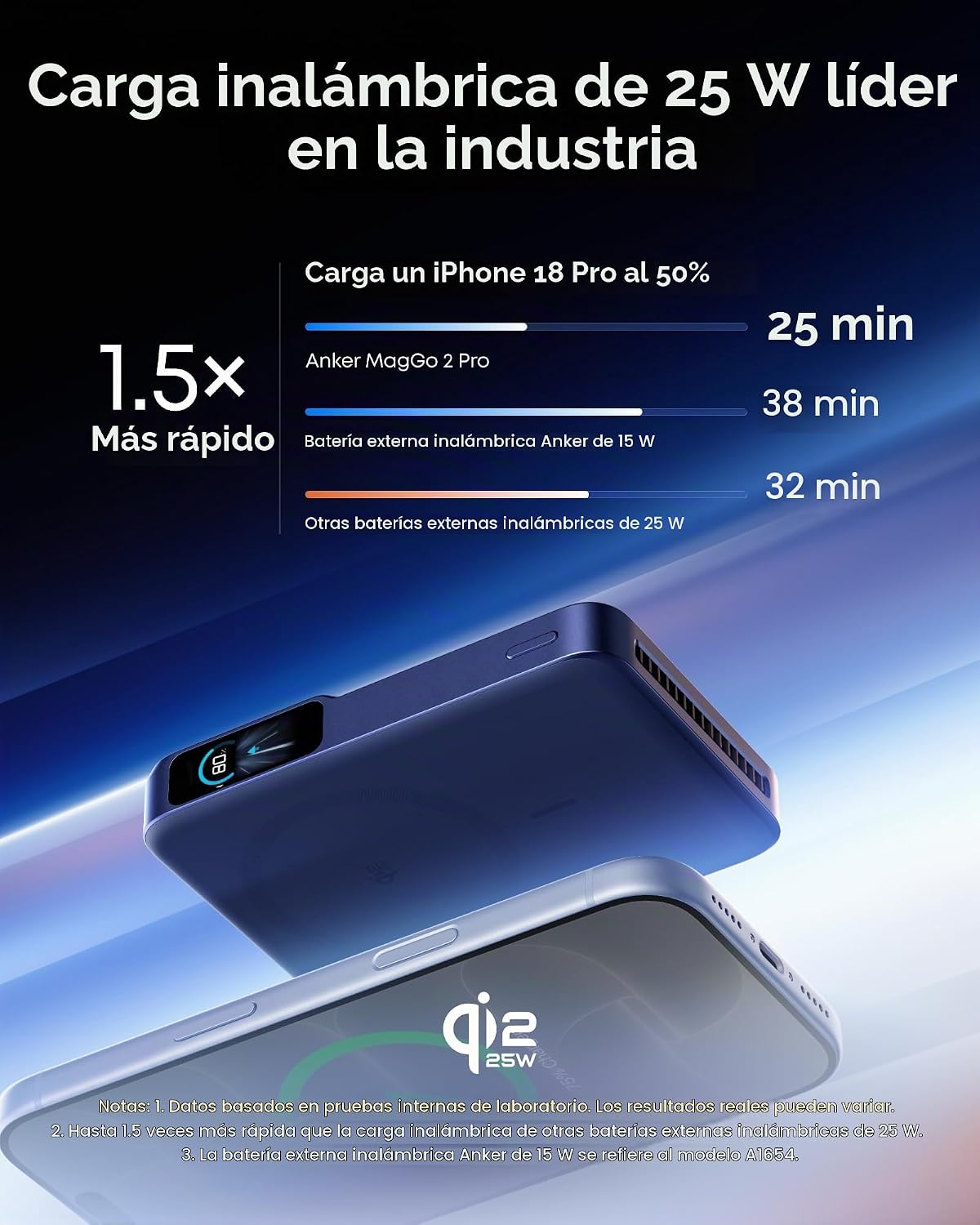 Anker MagGo 2 Pro Power Bank, cargador portátil Qi2.2 25W 10,000mAh...