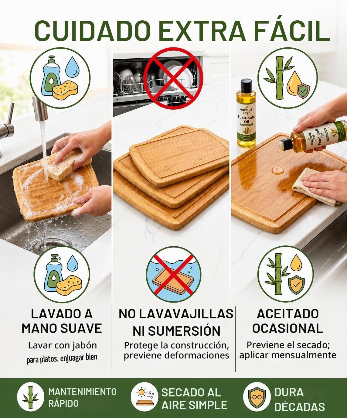 INDESTRUCTIBLE Juego de 3 tablas de cortar de bambú extra grandes c...