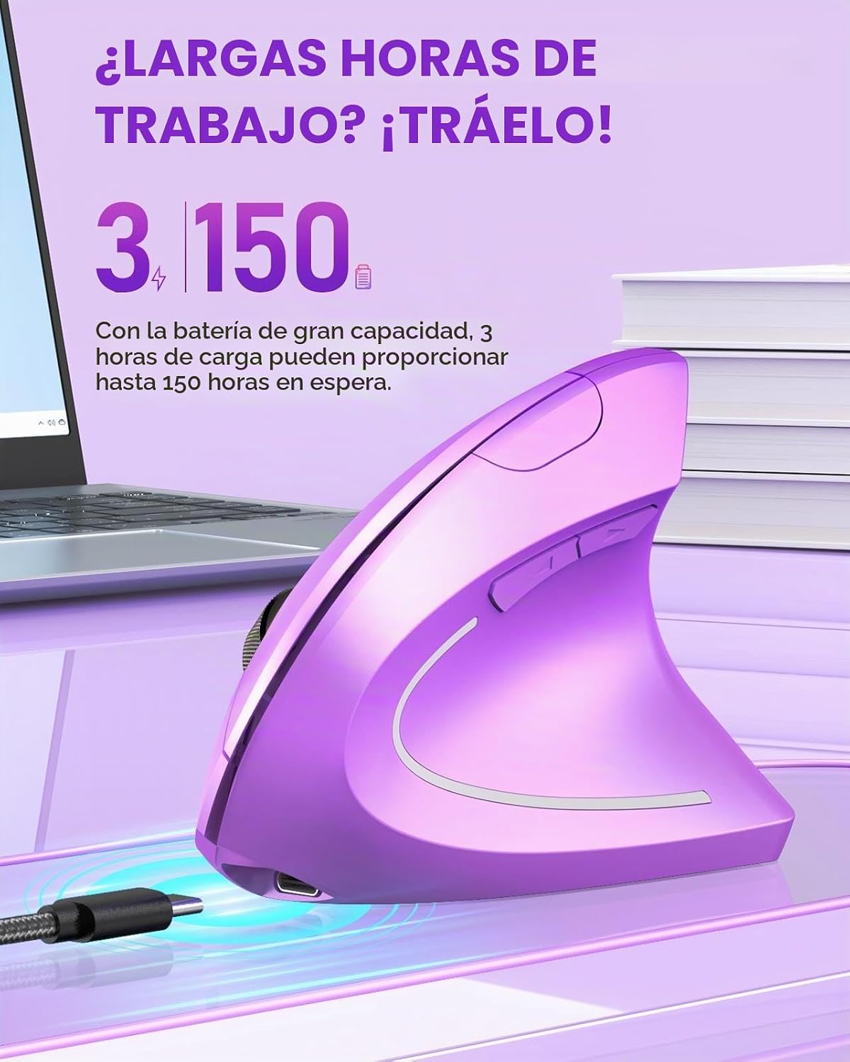 Lekvey Ratón Ergonómico, Ratón Vertical Inalámbrico Recargable 2.4...