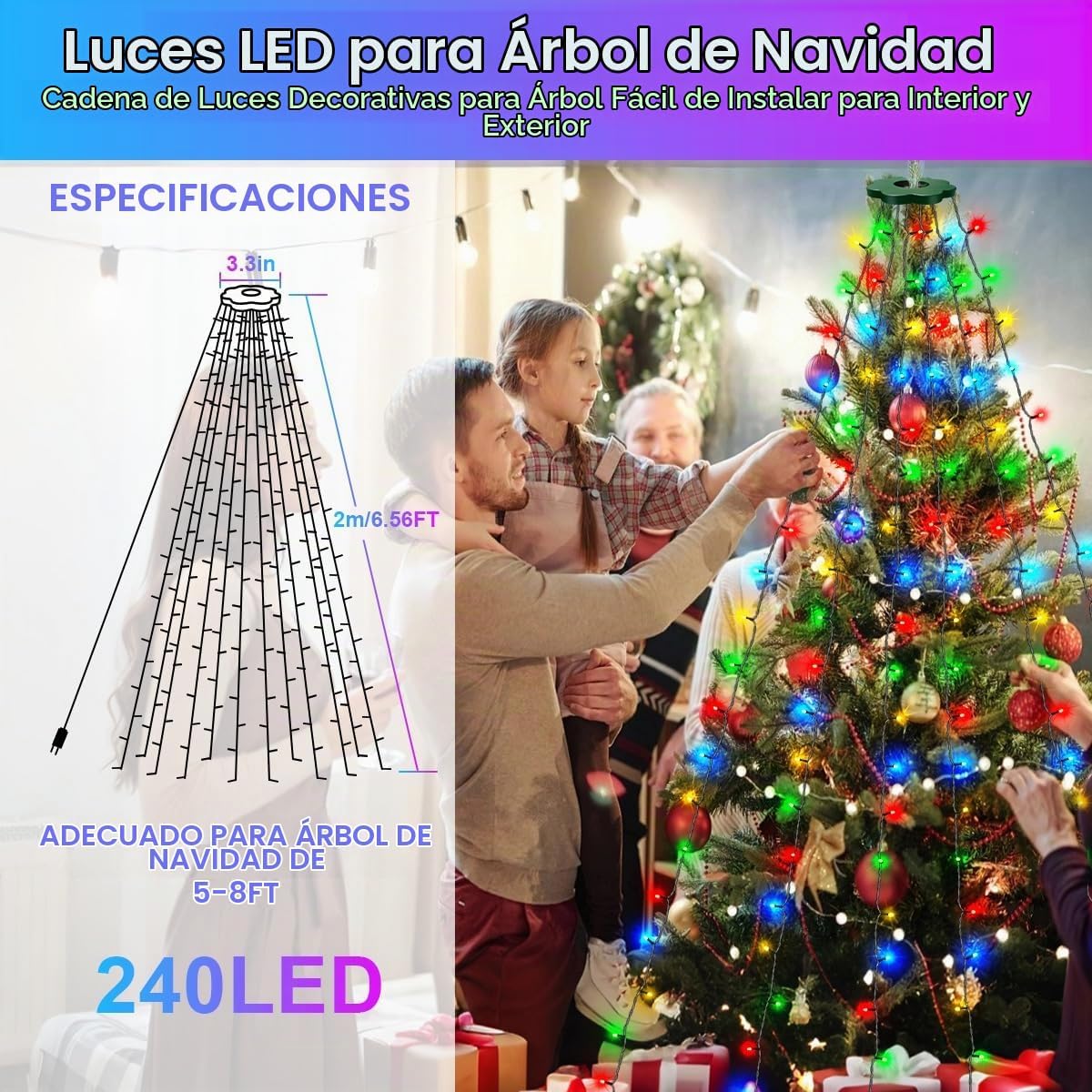 Luces para árbol de Navidad, luces de decoración de árbol, luces de...
