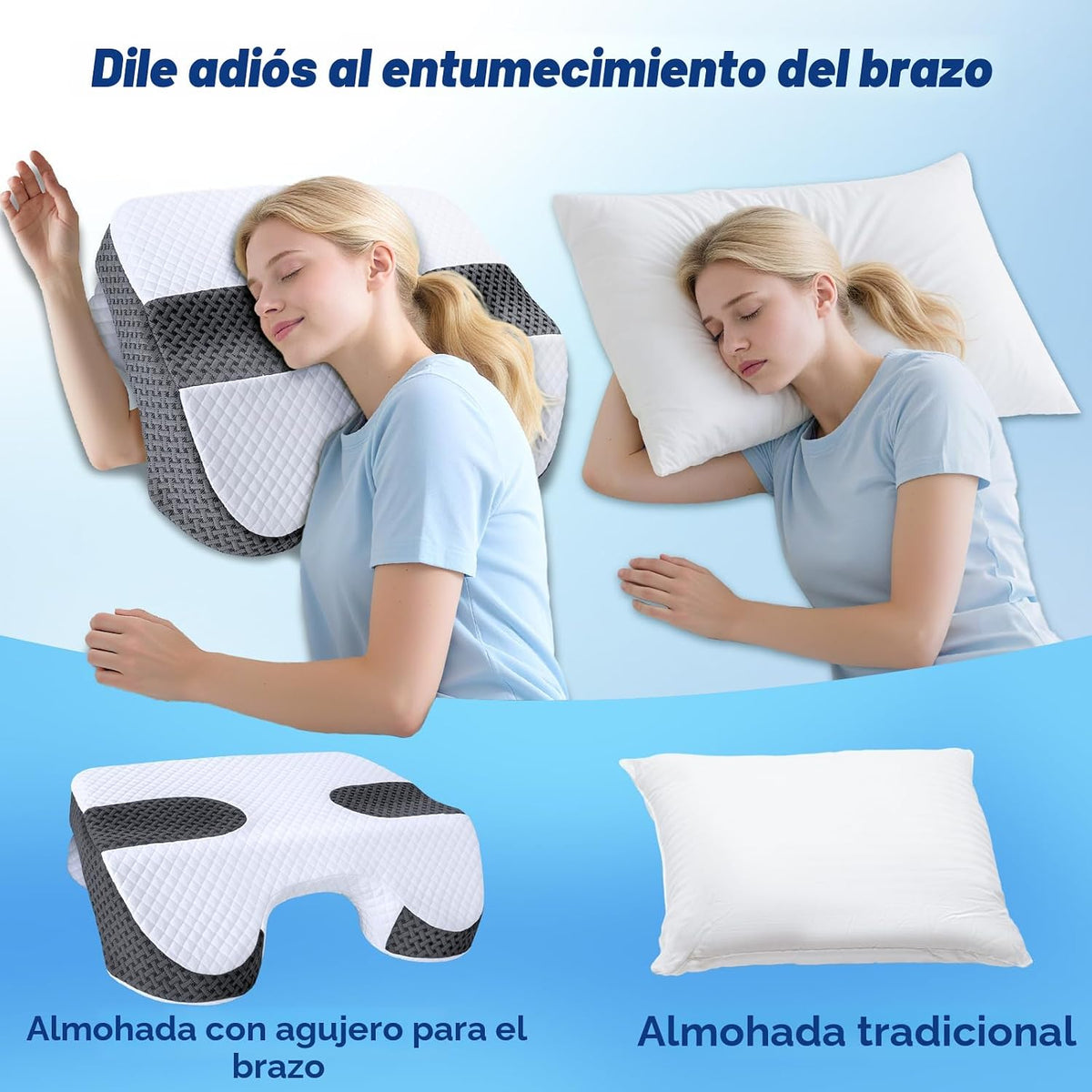 SAHEYER almohada para dormir de lado con agujeros para brazos, sist...