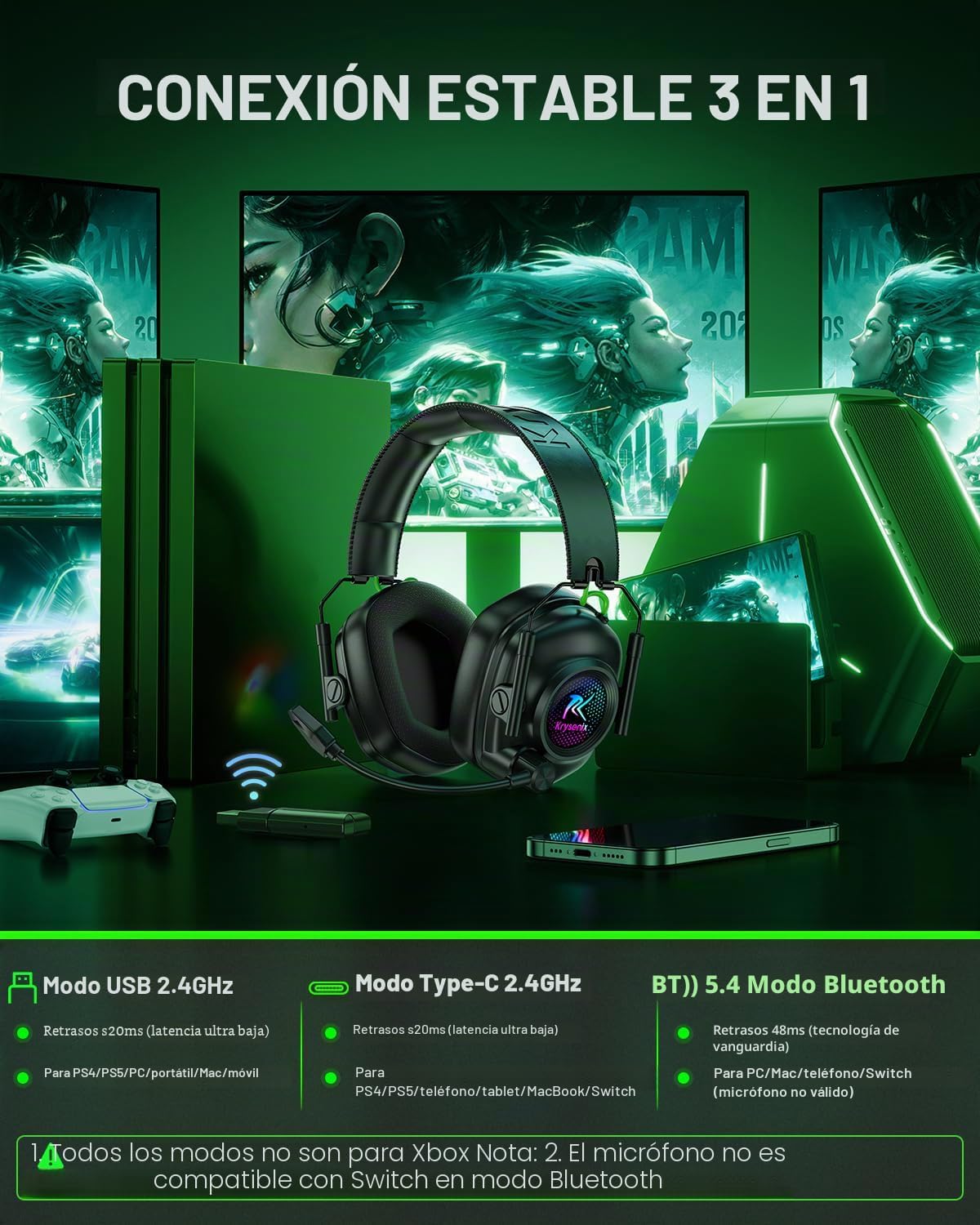 Auriculares inalámbricos para juegos con micrófono para PS5, PS4 y...
