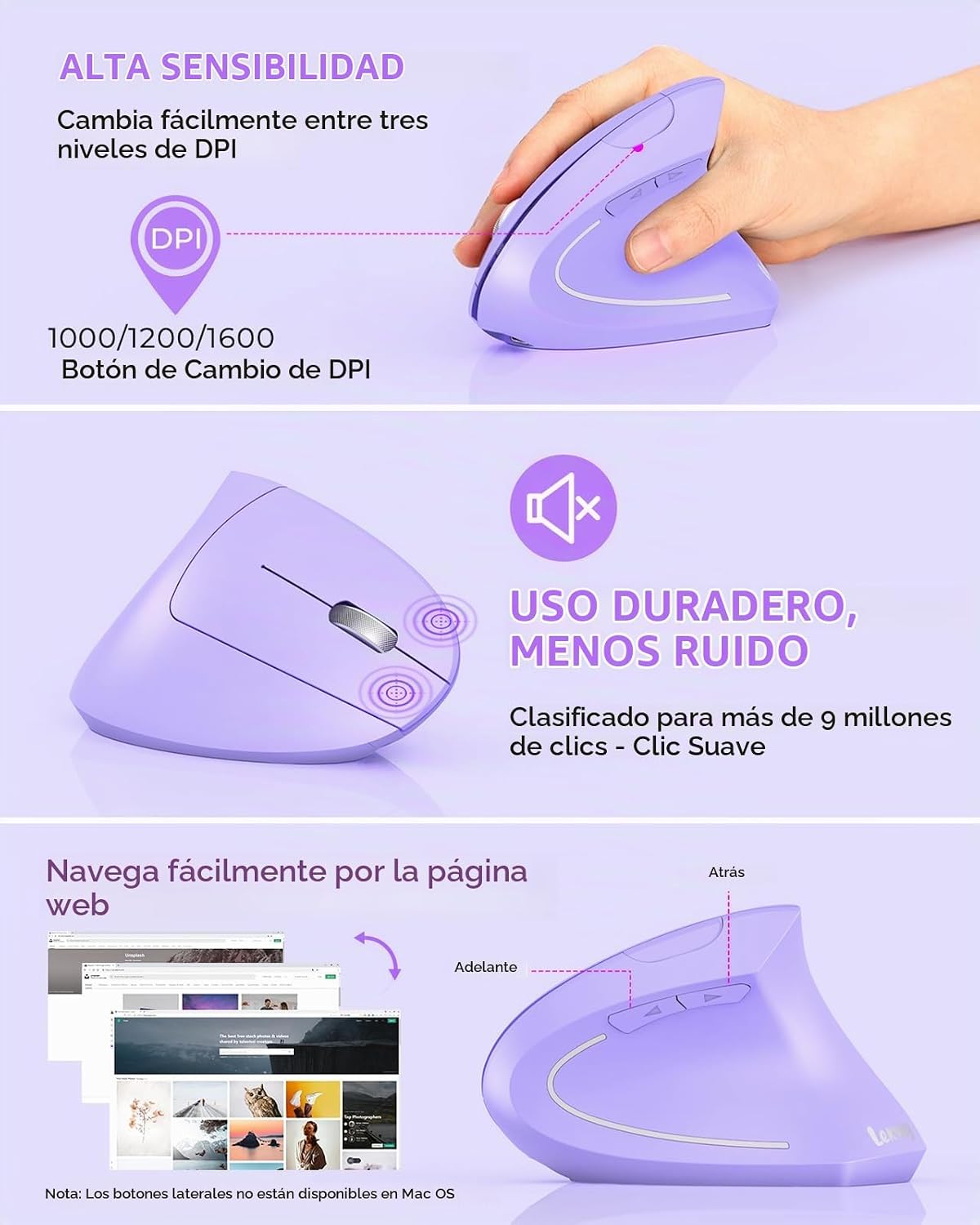 Lekvey Ratón ergonómico, ratón vertical inalámbrico recargable, mor...