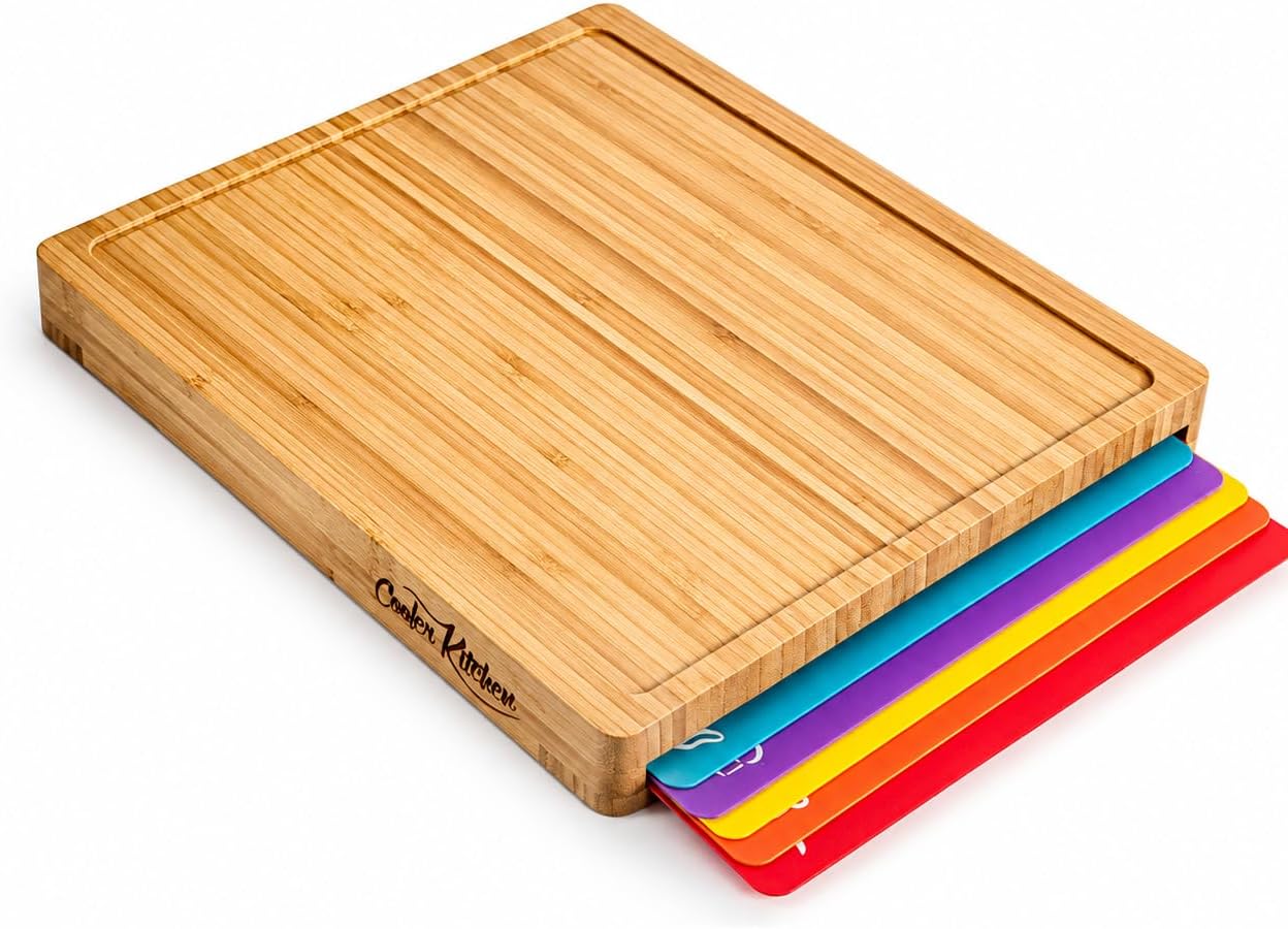 Juego de tablas de cortar de bambú con 6 alfombrillas flexibles cod...