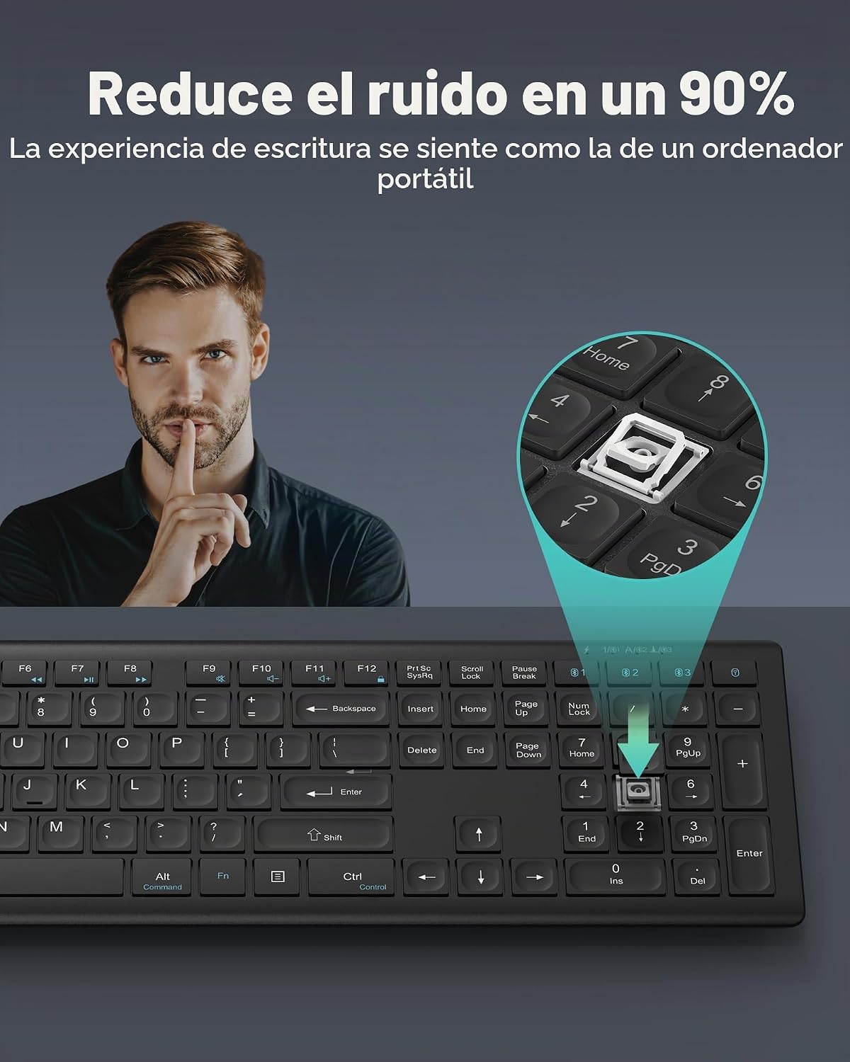 Teclado Bluetooth recargable TECKNET, cambio gratuito entre 4 dispo...