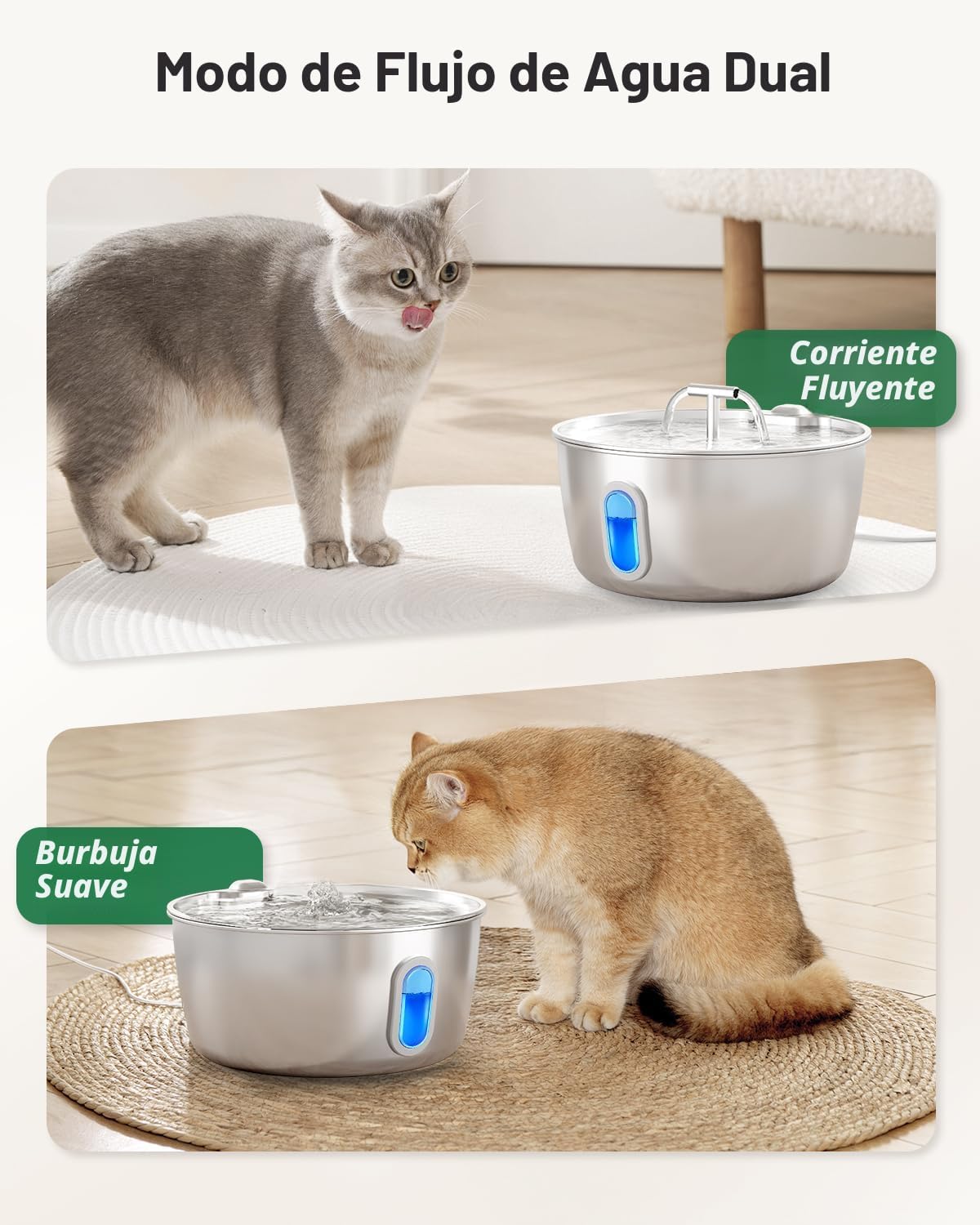Fuente de agua para gatos de acero inoxidable, fuente de agua para...