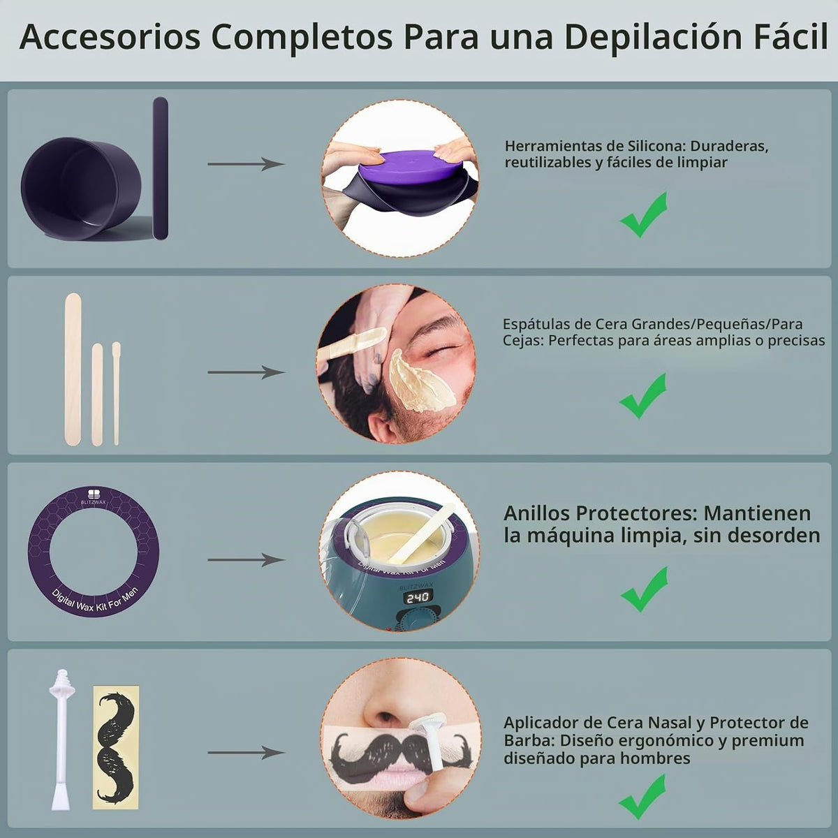BLITZWAX Kit de depilación para hombres, calentador de cera brasile...