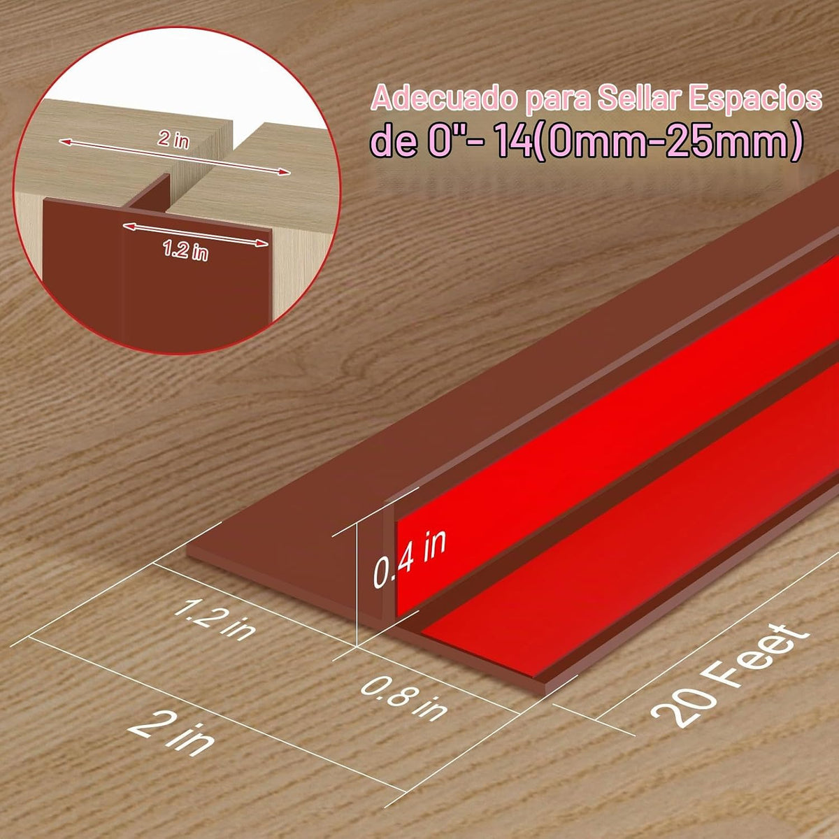 Benory Burlete de silicona en forma de T, marrón, 2 pulgadas de anc...