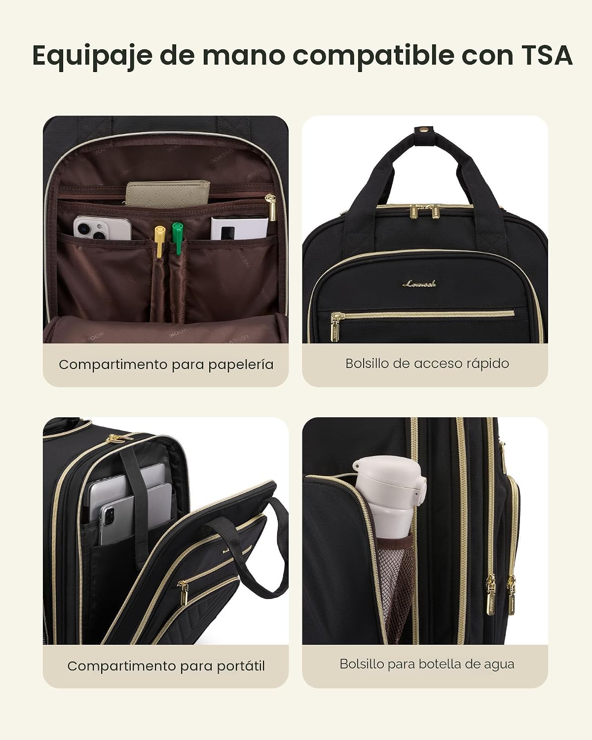 LOVEVOOK Equipaje de mano debajo del asiento con ruedas, Negro